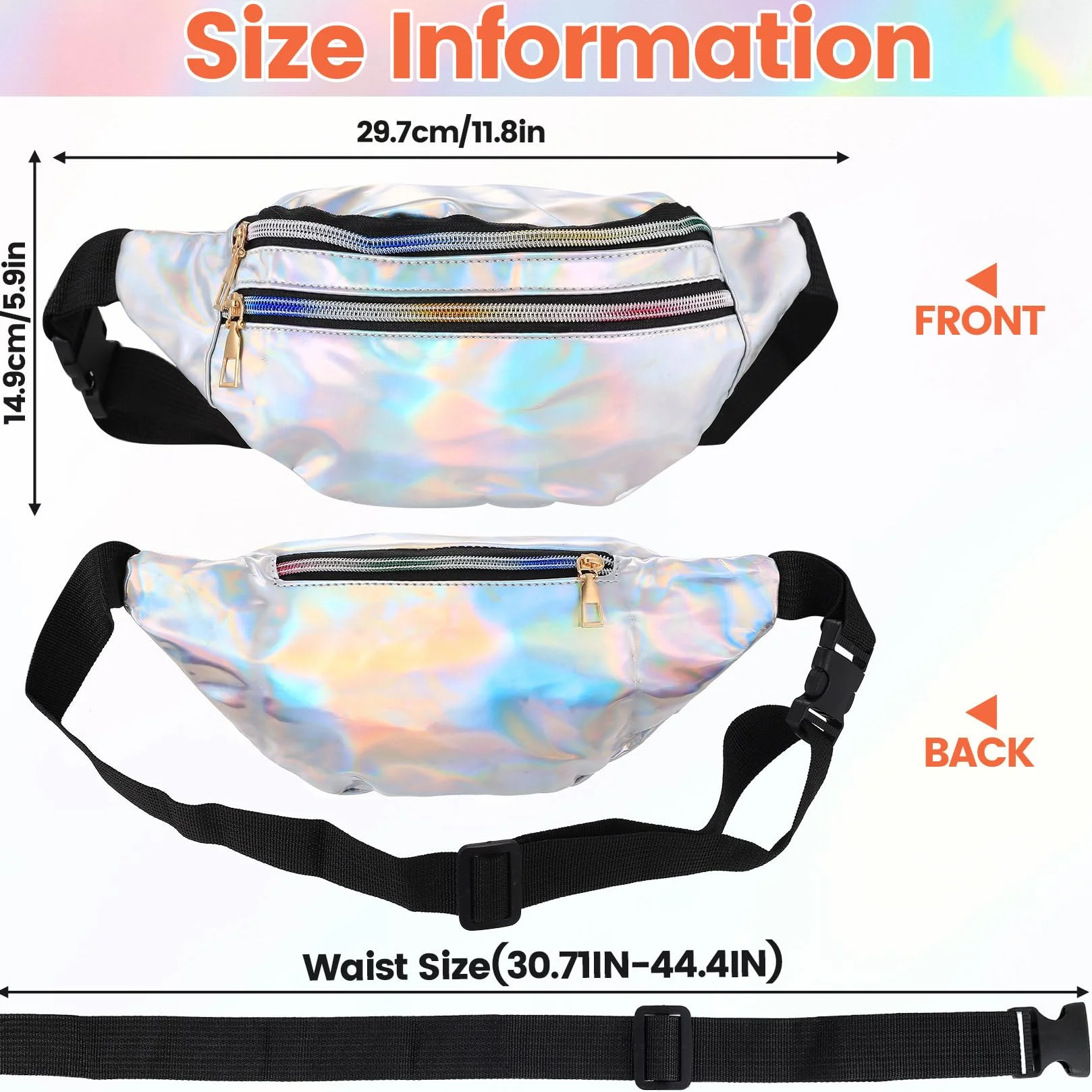 Sac Banane Homme Femme Sport, Sacoche Banane Réglable en PU Holographique, étanche pour Voyage Randonnée