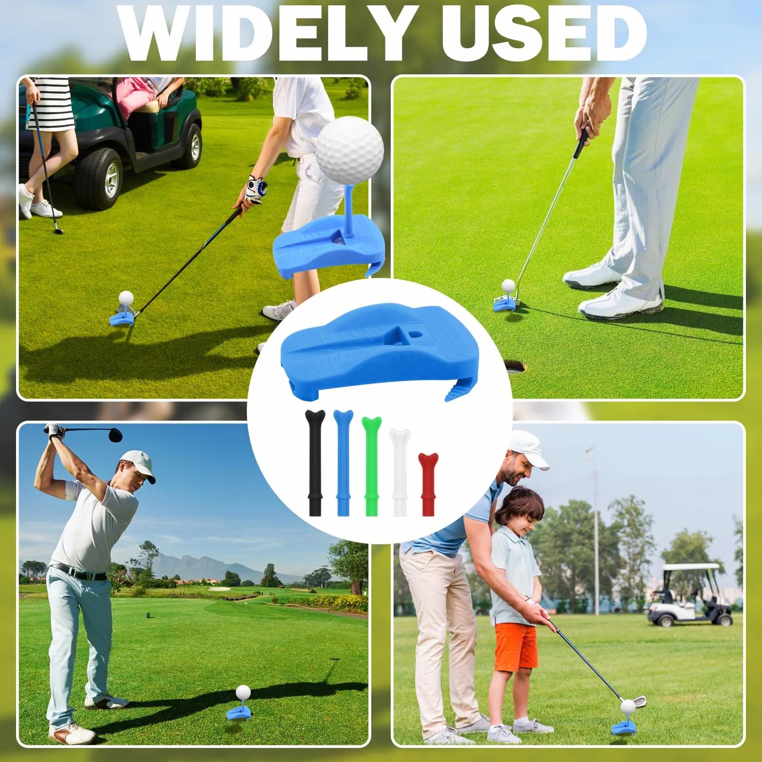 Support de Tees de Golf pour Gazon Artificiel - Base articulée et 5 Tees pour simulateur, Plateforme de Frappe Stable