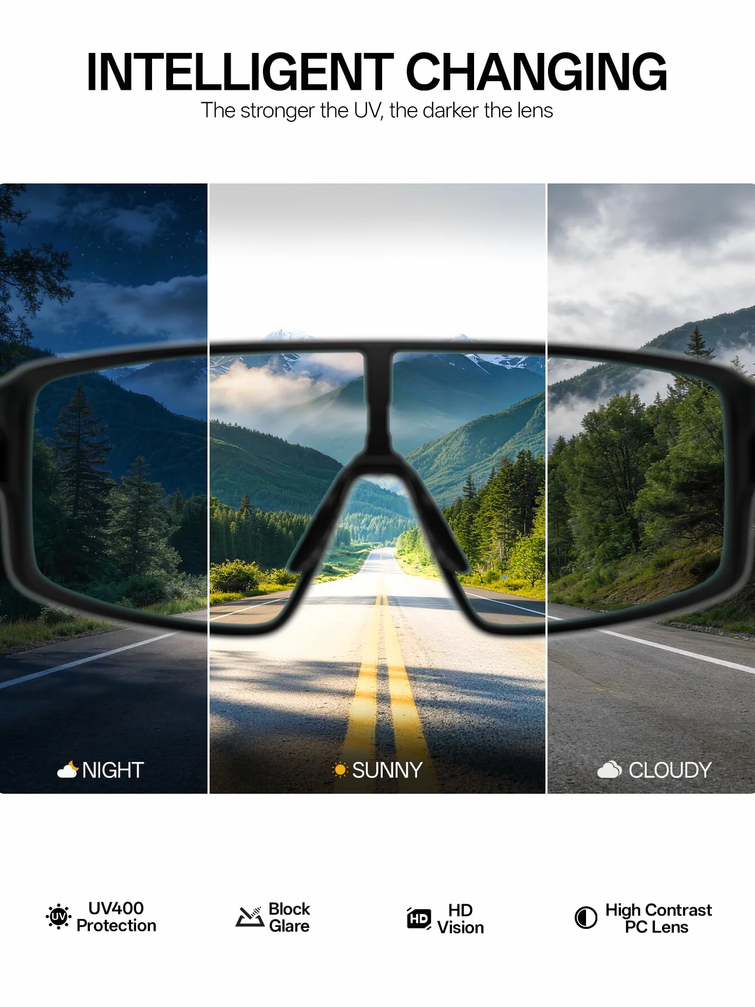 KAPVOE K473 Lunettes de Cyclisme Photochromiques UV400 Sportives