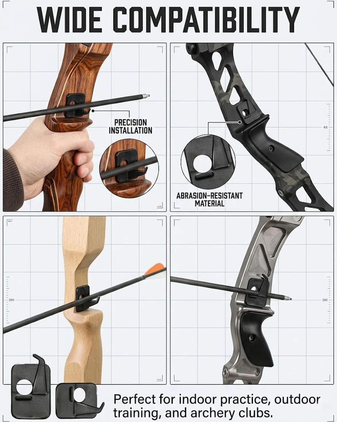 Porte-flèche Auto-adhésif Universel 6 Pièces pour Arc Recourbé & Longbow
