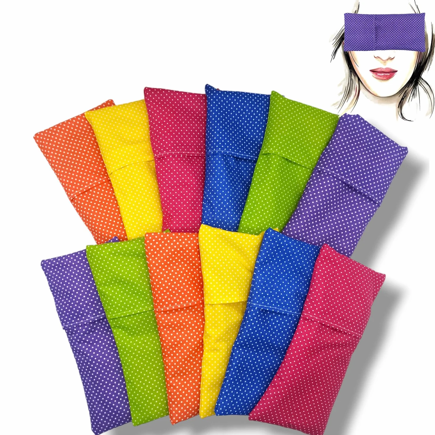 Coussins pour les yeux Pack 12 Colori - Graines de Lavande et de Riz - Yoga Méditation Relaxation