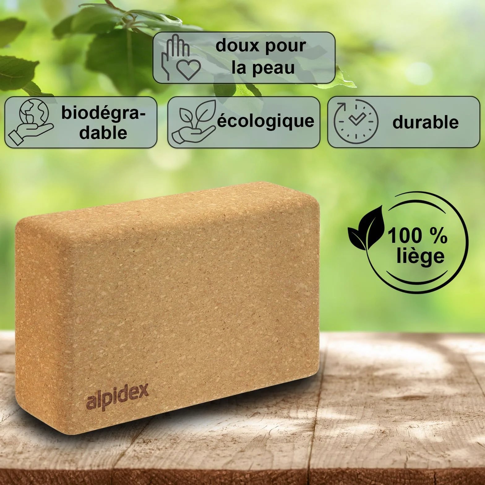 ALPIDEX Bloc de liège Yoga Brique lot de 2 23 x 14 x 7.5 cm