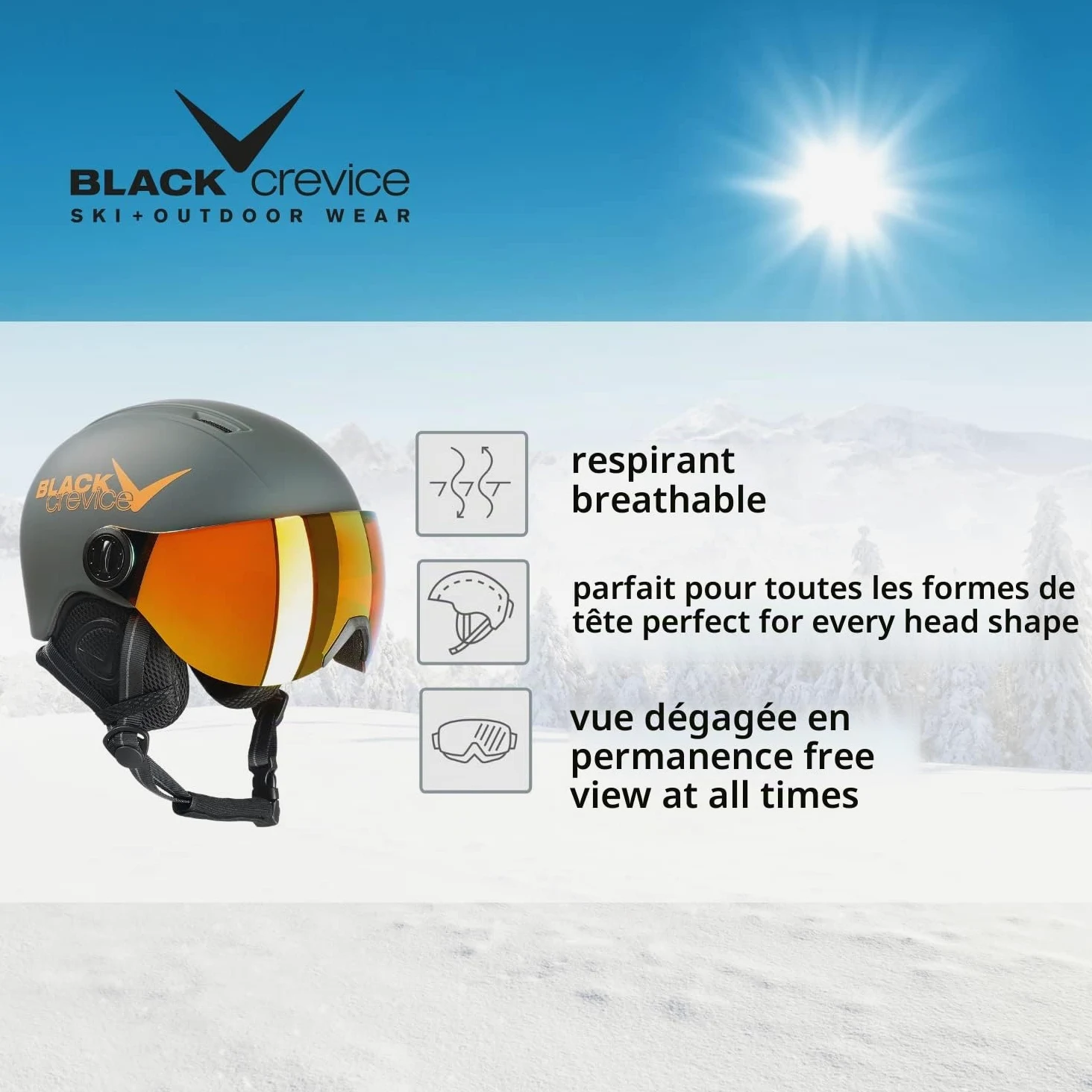 BLACK CREVICE Kids Ski Helmet Leogang I Casque de Ski avec visière Style Pilote différentes Couleurs I Casque de Snowboard pour garçons & Filles I Casque de Ski Respirant I Taille réglable