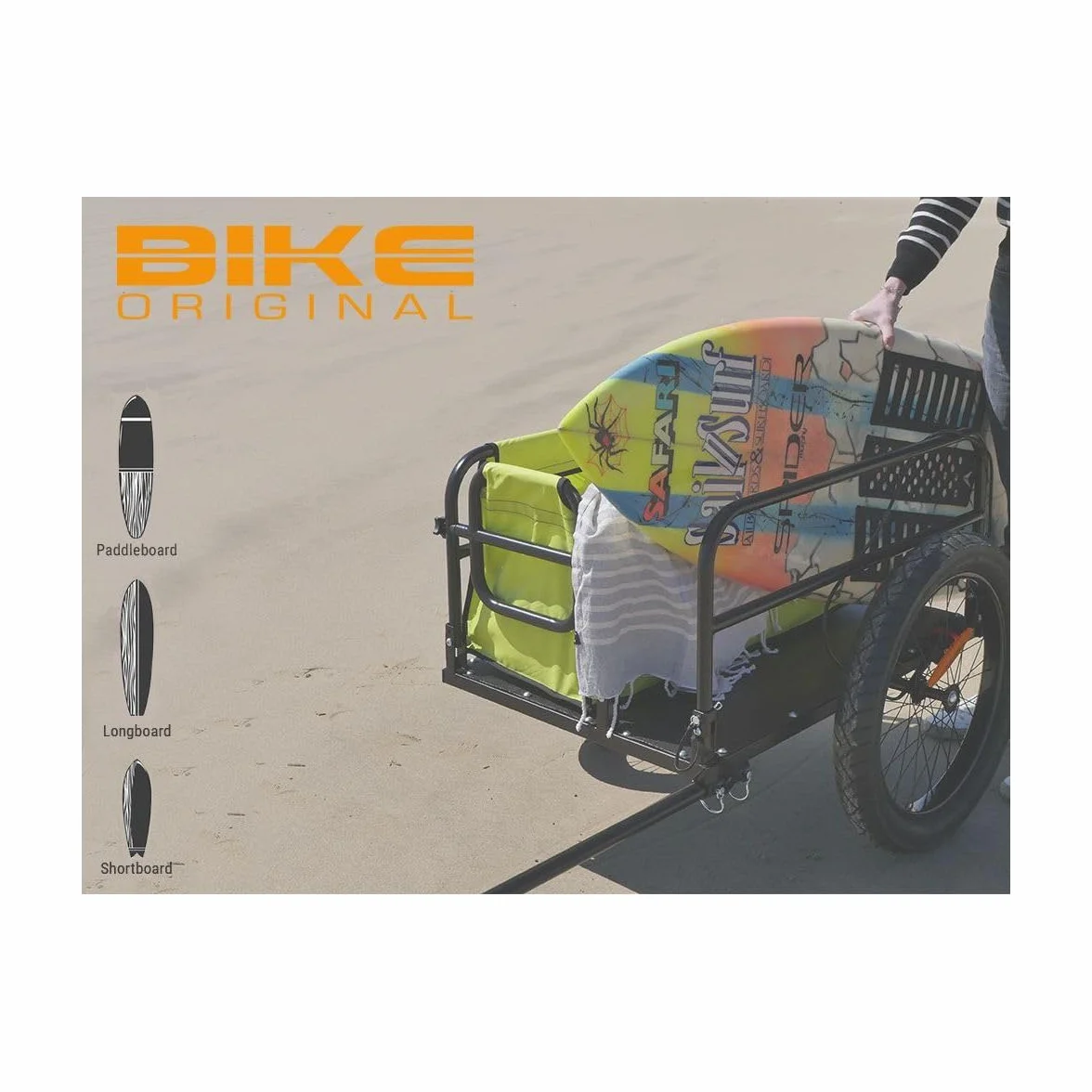 Remorque de Vélo Beach Aluminium Pliable 20" Roues Tout-Terrain Charge Max 60 kg Fixation sur Axe Roue
