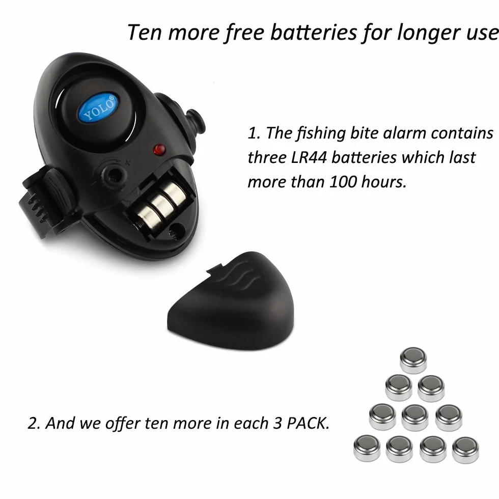 Coolnice 6pcs Détecteurs de Touche électroniques Sensible de Canne à Pêche Alarme de Pêche avec Indicateur Lumineux LED et Son d'Alarme Réglable pour Pêche Nuit Pêche Maritime Nocturne -avec Pile