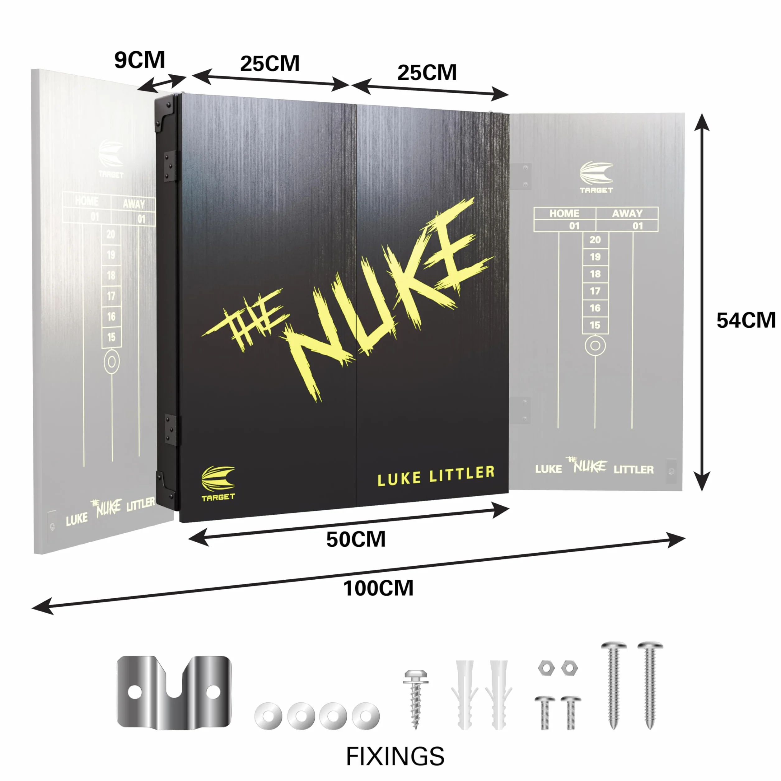 Target Darts Luke Littler Dimitri Van den Bergh Gabriel Clemens Jeu de Fléchettes avec Armoire 2 Jeux Pointe Acier Tableaux Score Ligne Lancer Compétition