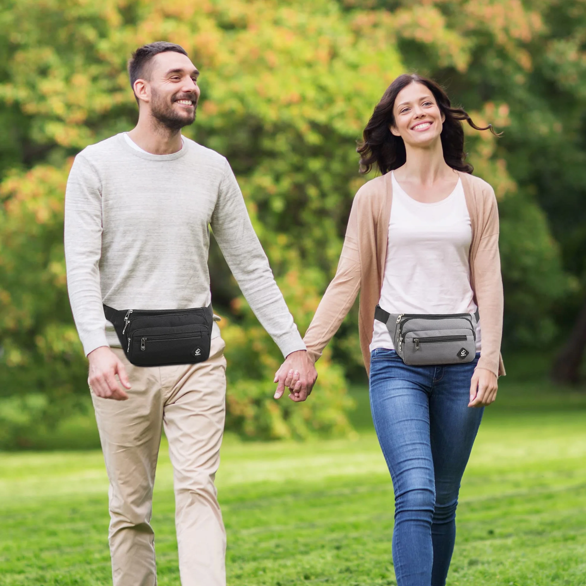 Sac Banane Taille Homme Femme Ville Unisexe avec Ceinture 60 cm Poches 4 Fermetures à glissière Gris