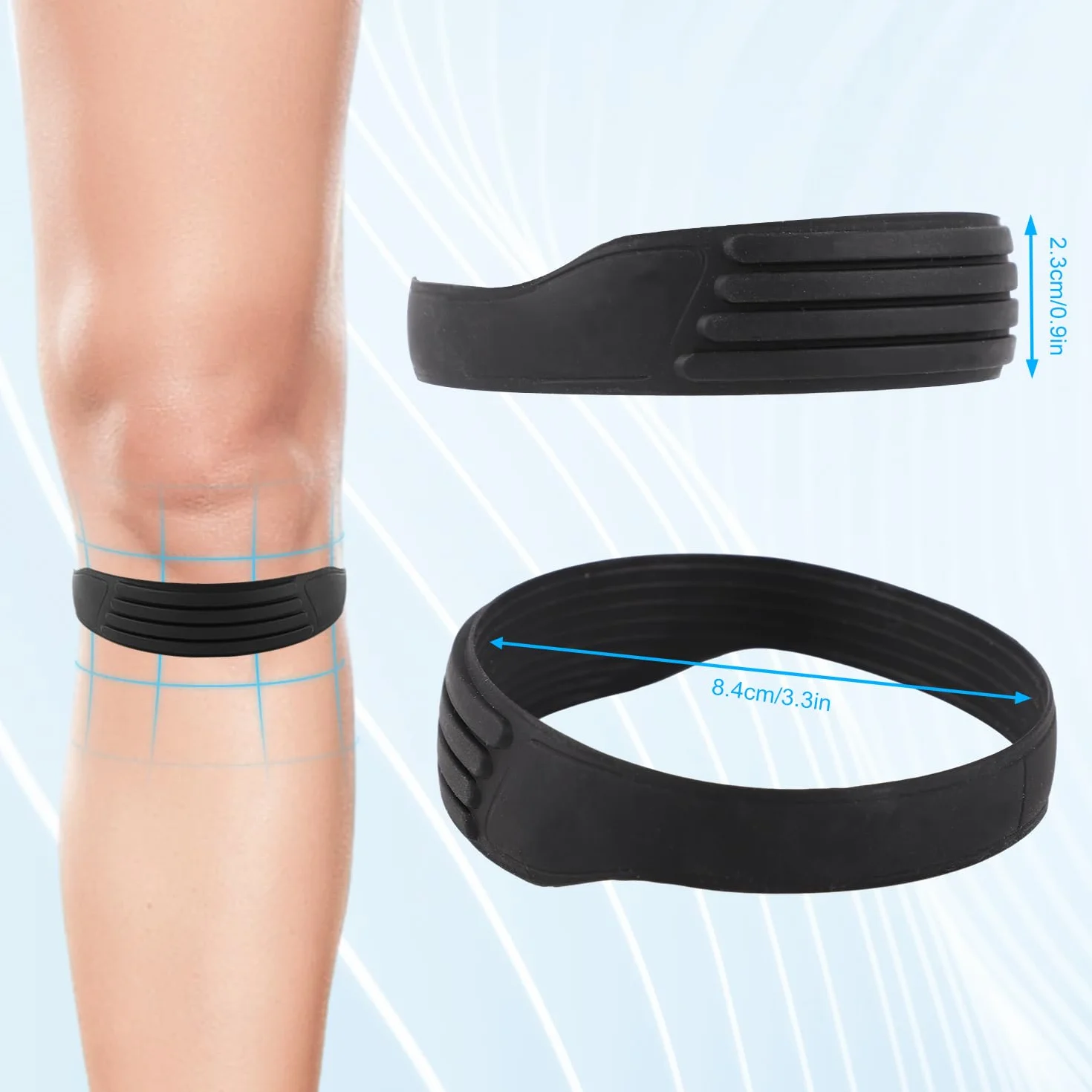 Sangle de Soutien du Tendon Rotulien, Sangle de Genou Rotulienne Silicone Bande Genou Flexible Réduit Douleur Genouillère Souple pour Saut Course à Pied Basket-Ball Hommes Femmes (Noir)