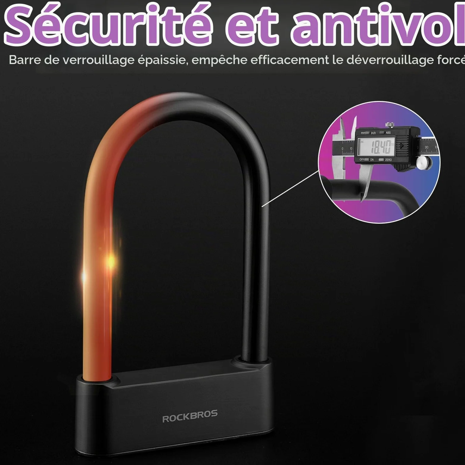 ROCKBROS Antivol à Empreinte Digitale, Étanche IP6 pour Vélo, Antivol à Clé Bluetooth, Recharge USB pour Vélo, Gravel, Scooter, Moto, Gym, Bureau, Maison