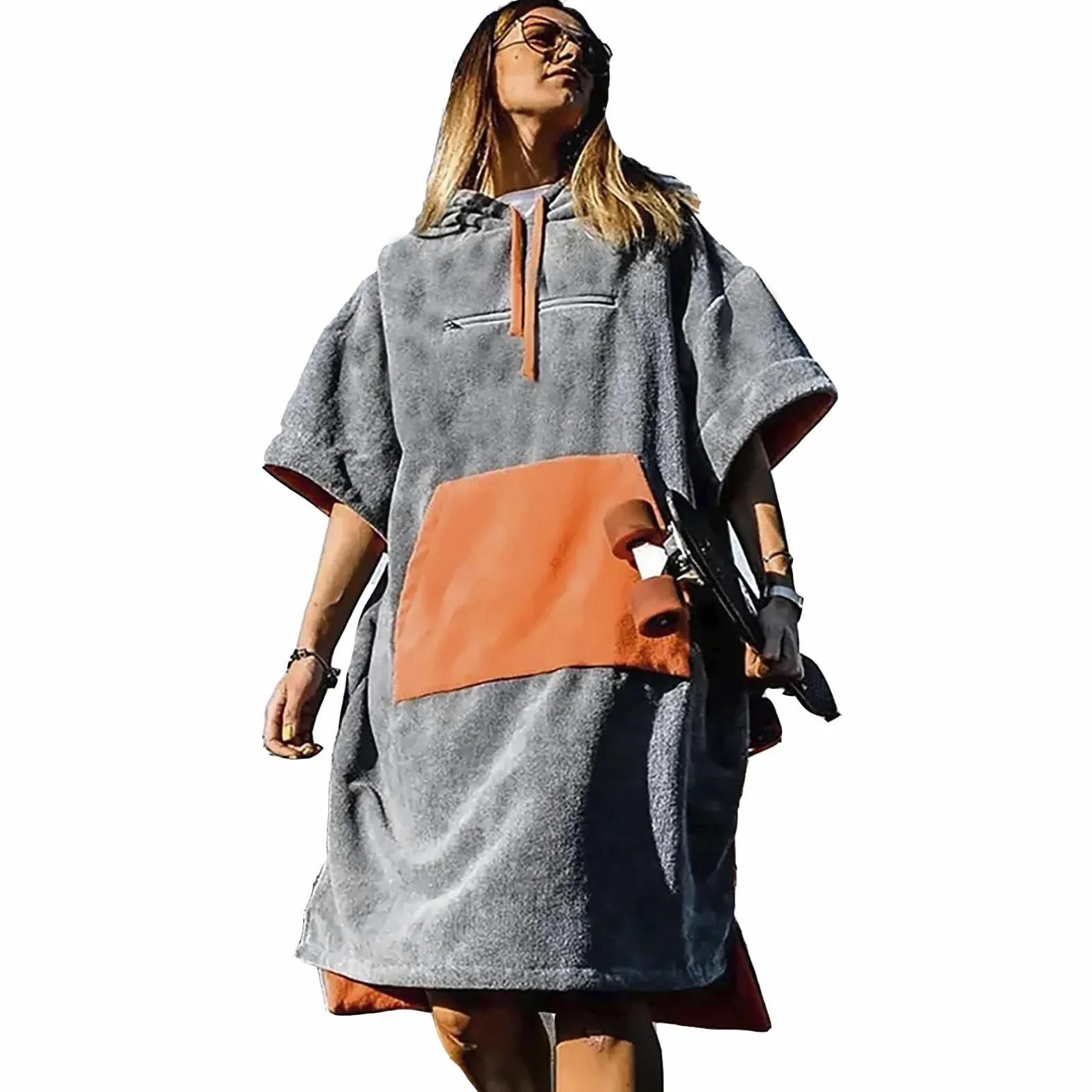 Changement de Robe Poncho de Plage, Natation, Surf, for Adulte, épais, Peignoir à Capuche, for Le Sport en Plein air, Serviette Bain, Cape plongée(Blue Gray)