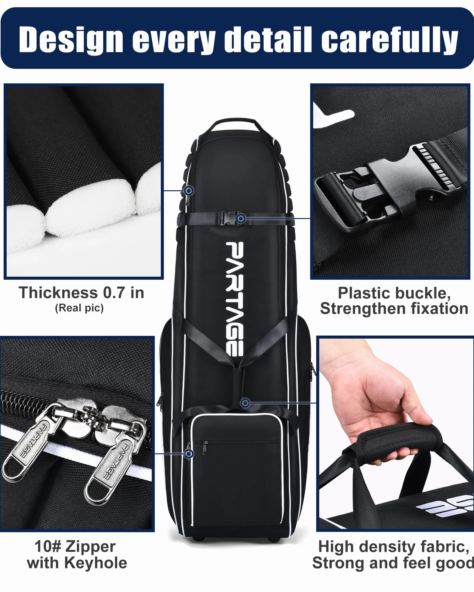 Sac de Voyage de Golf Oxford 900D très résistant avec roulettes Noir