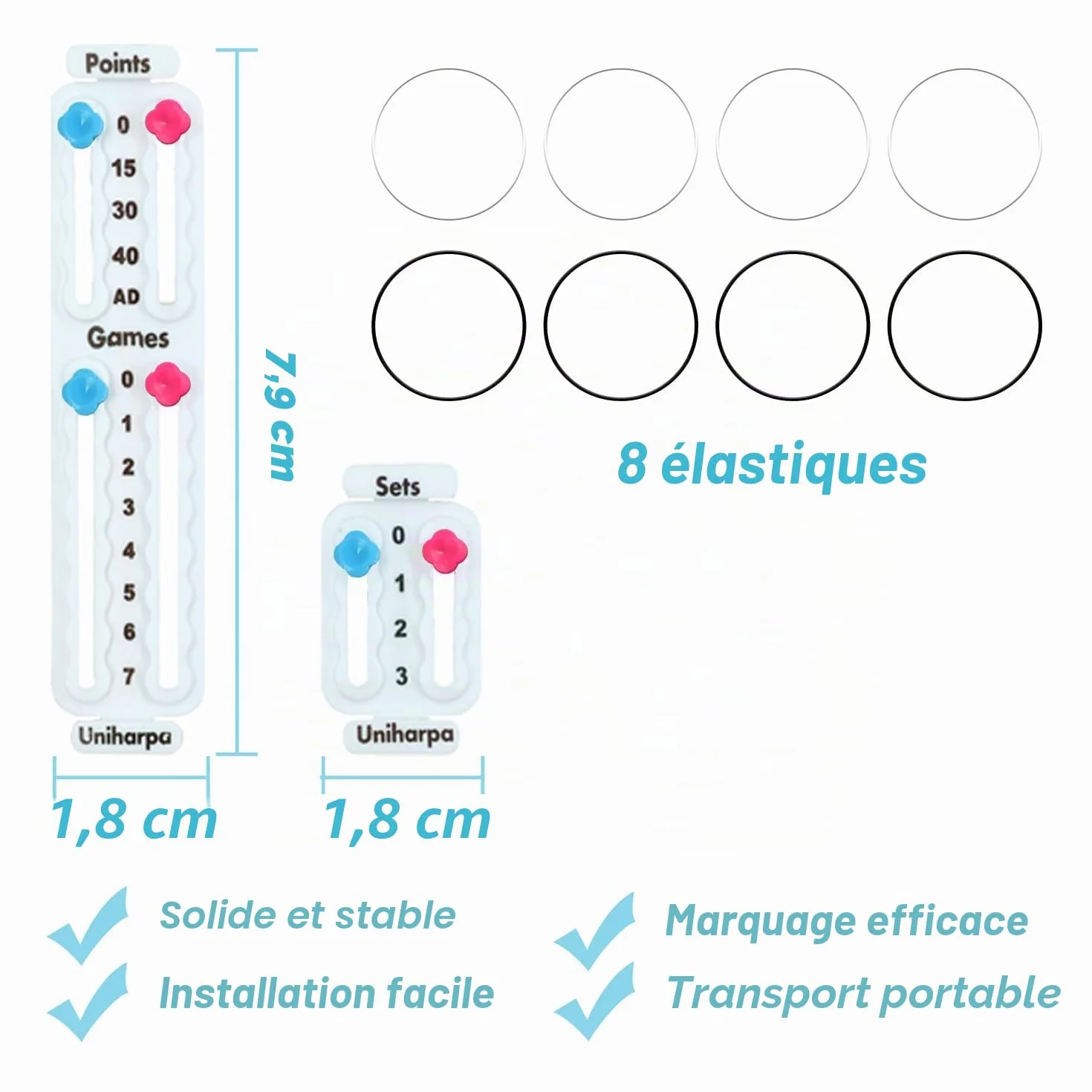 Uniharpa Compteur de Score Portable pour Tennis ITF Certifié 1.9g Affichage Points/Jeux/Sets