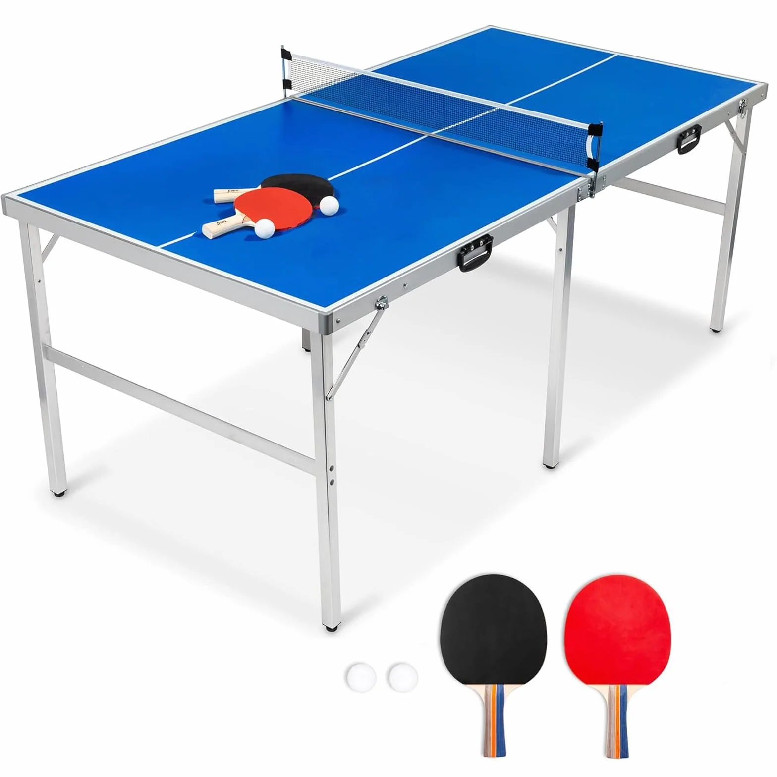 Table de Ping-Pong Pliable Table de ping-Pong d'intérieur Portable avec Filet, Balles, Raquettes, Bleu 180 x90 x76 cm