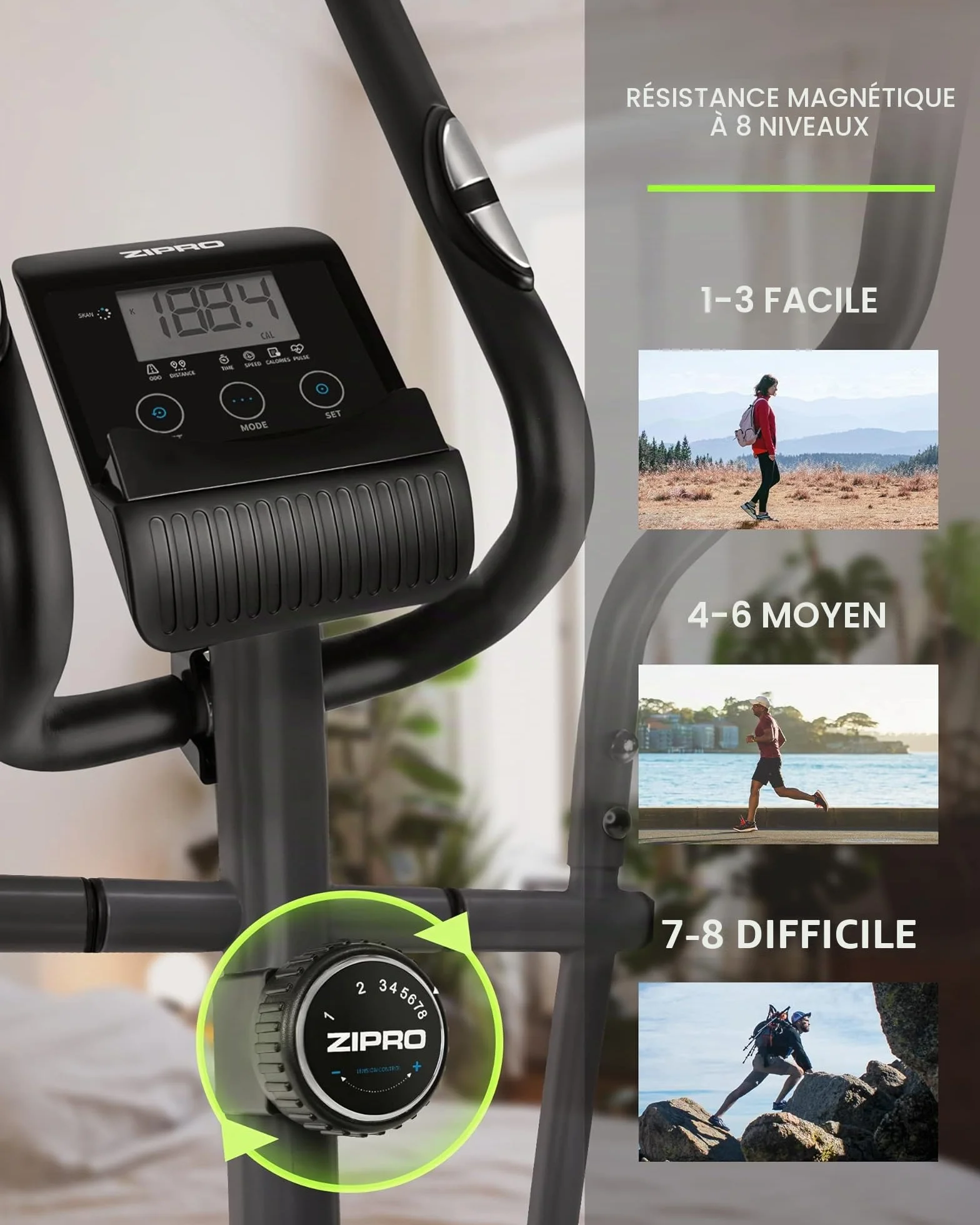 Zipro Crosstrainer Shox, vélo elliptique 120 kg, 8 Niveaux de résistance, équipement Cardio Domicile