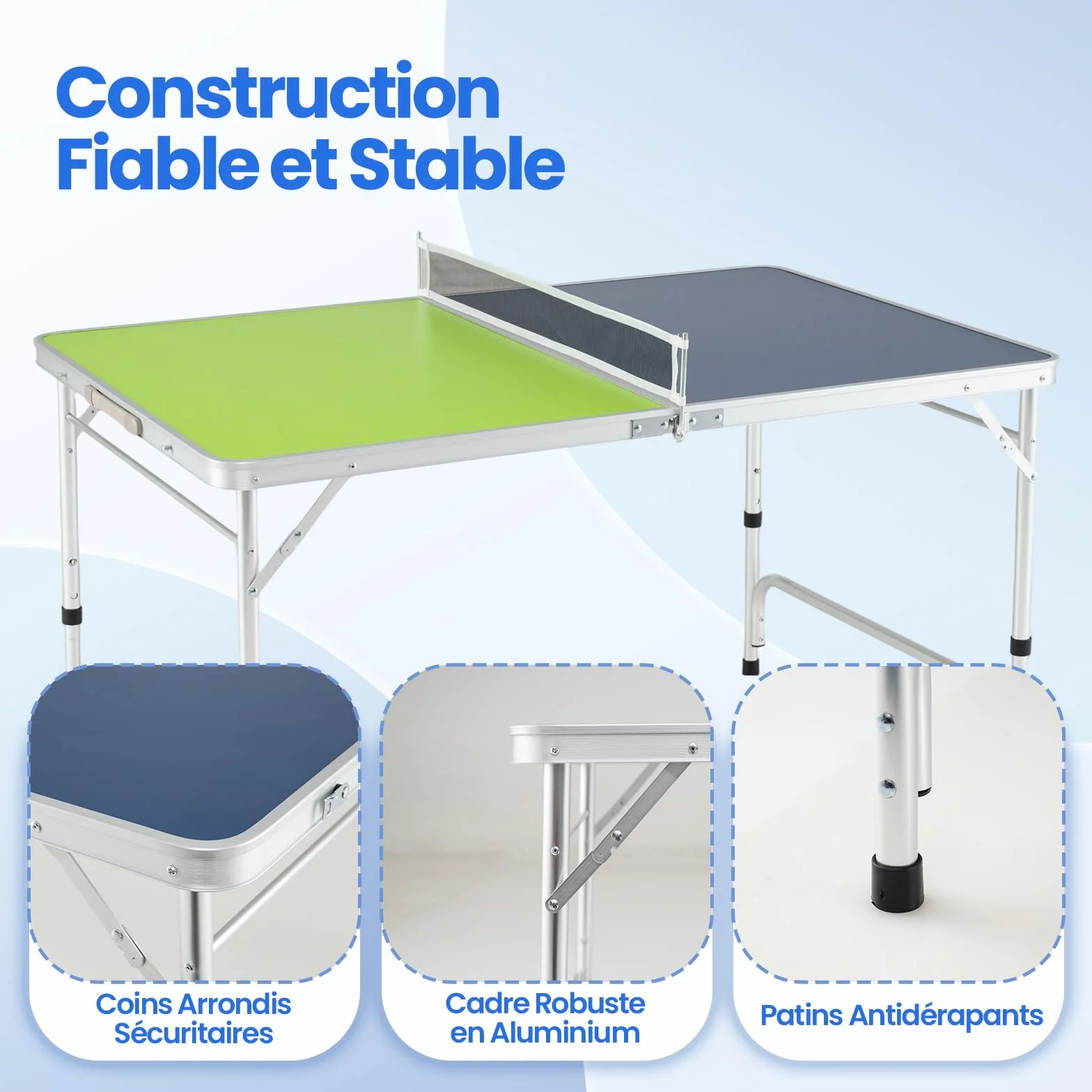 COSTWAY Table de Ping-Pong Pliable 120 x 76 cm, Set Mini Tennis Table Peu Encombrante avec Filet 2 Raquettes 2 Balles Hauteur Réglable 3 Niveaux, Cadre en Aluminium, pour Extérieur Intérieur