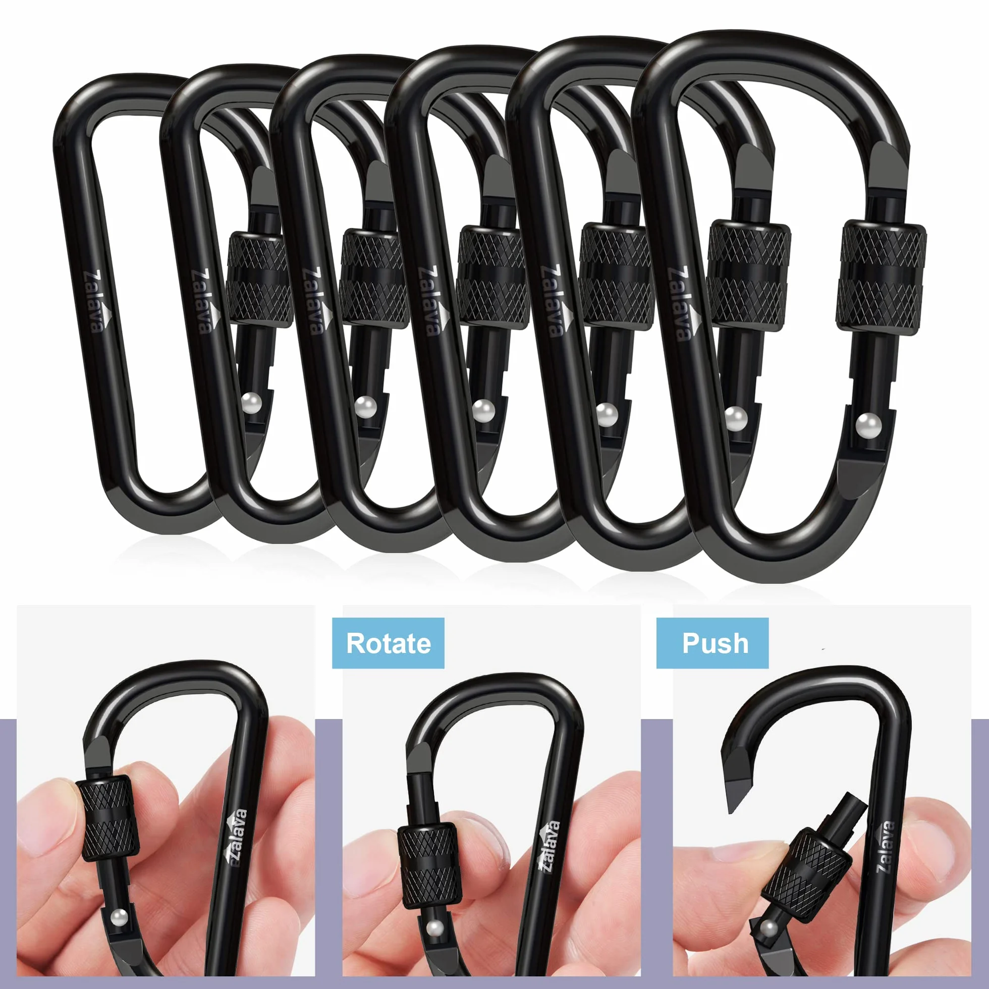 Lot de 6 mini mousquetons porte-clés en aluminium 6 cm fermeture à vis