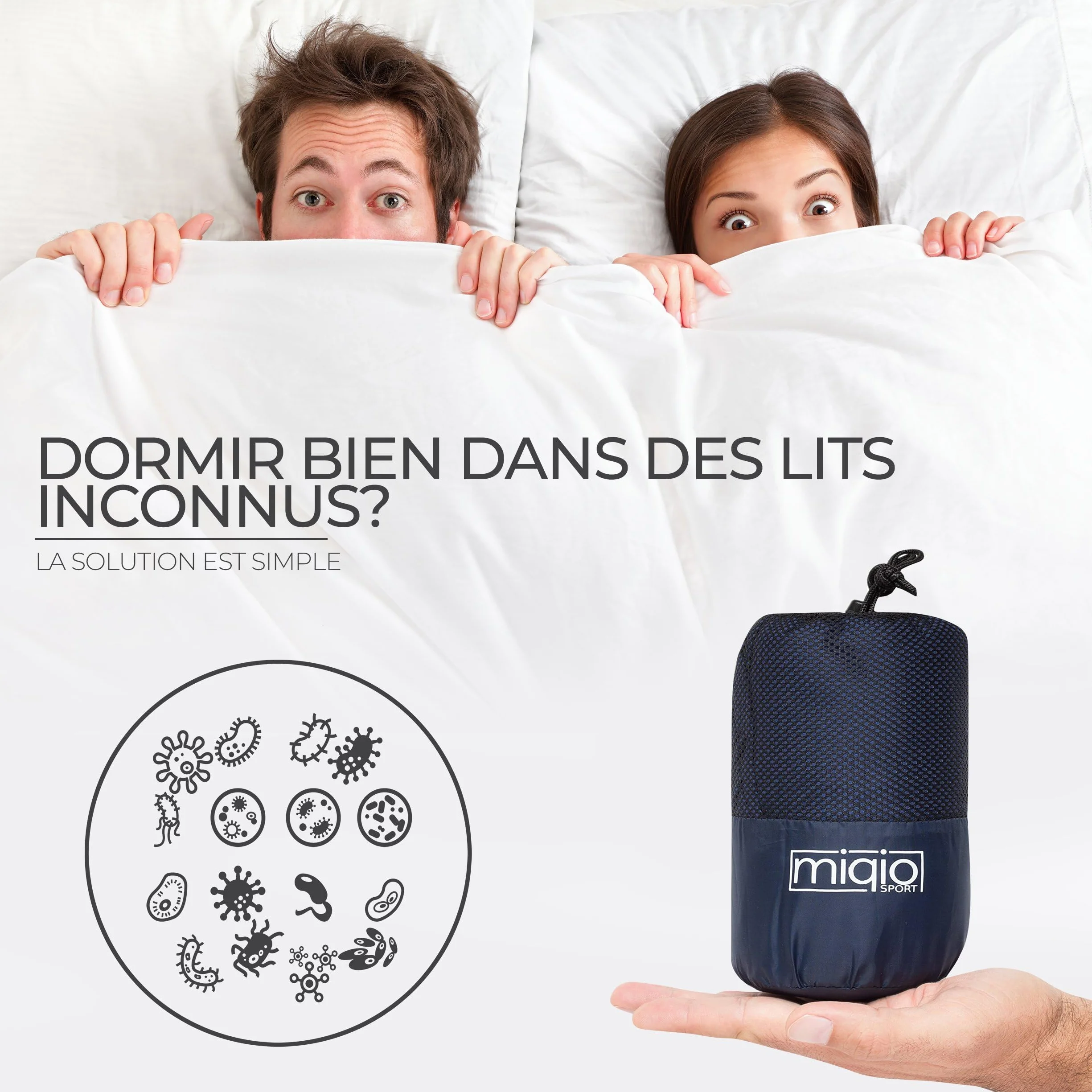 Miqio® Sac de Couchage 2 en 1 avec Fermeture éclair Ultra-léger pour Voyage XL
