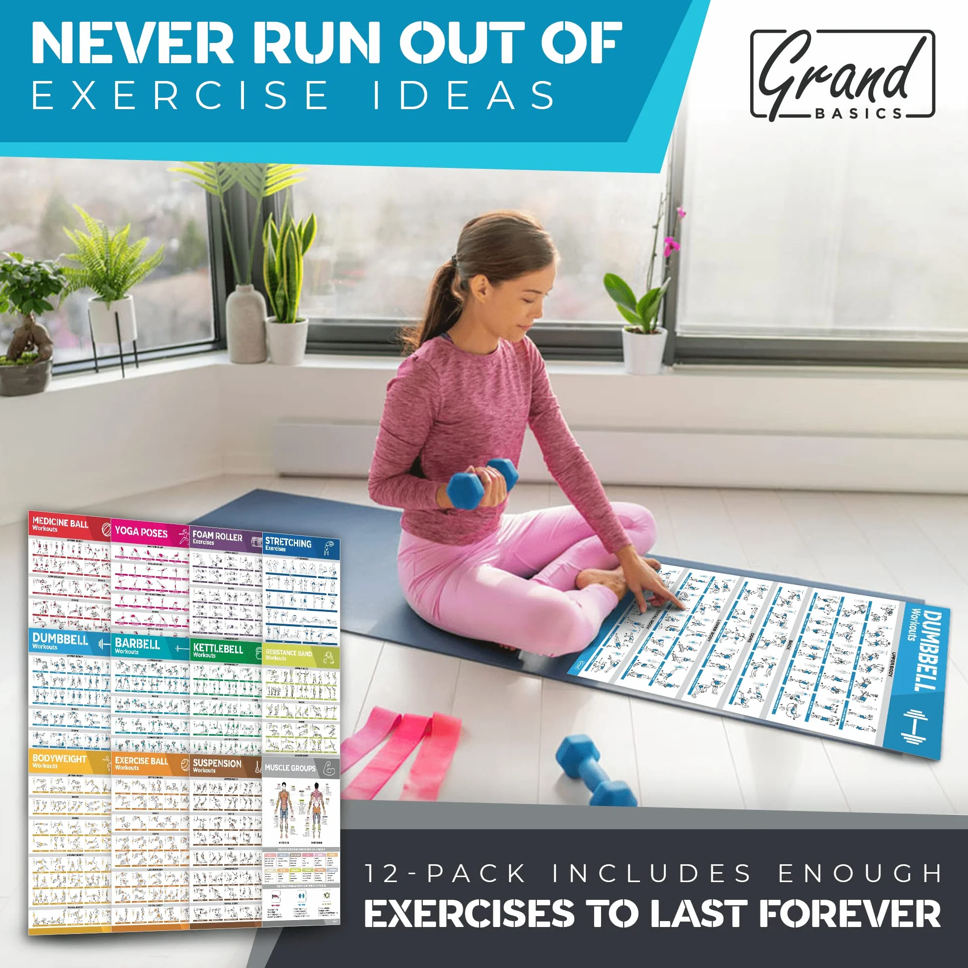 Pack de 12 Grands Posters d'Entraînement Laminés - Affiches Fitness Sport pour la Maison