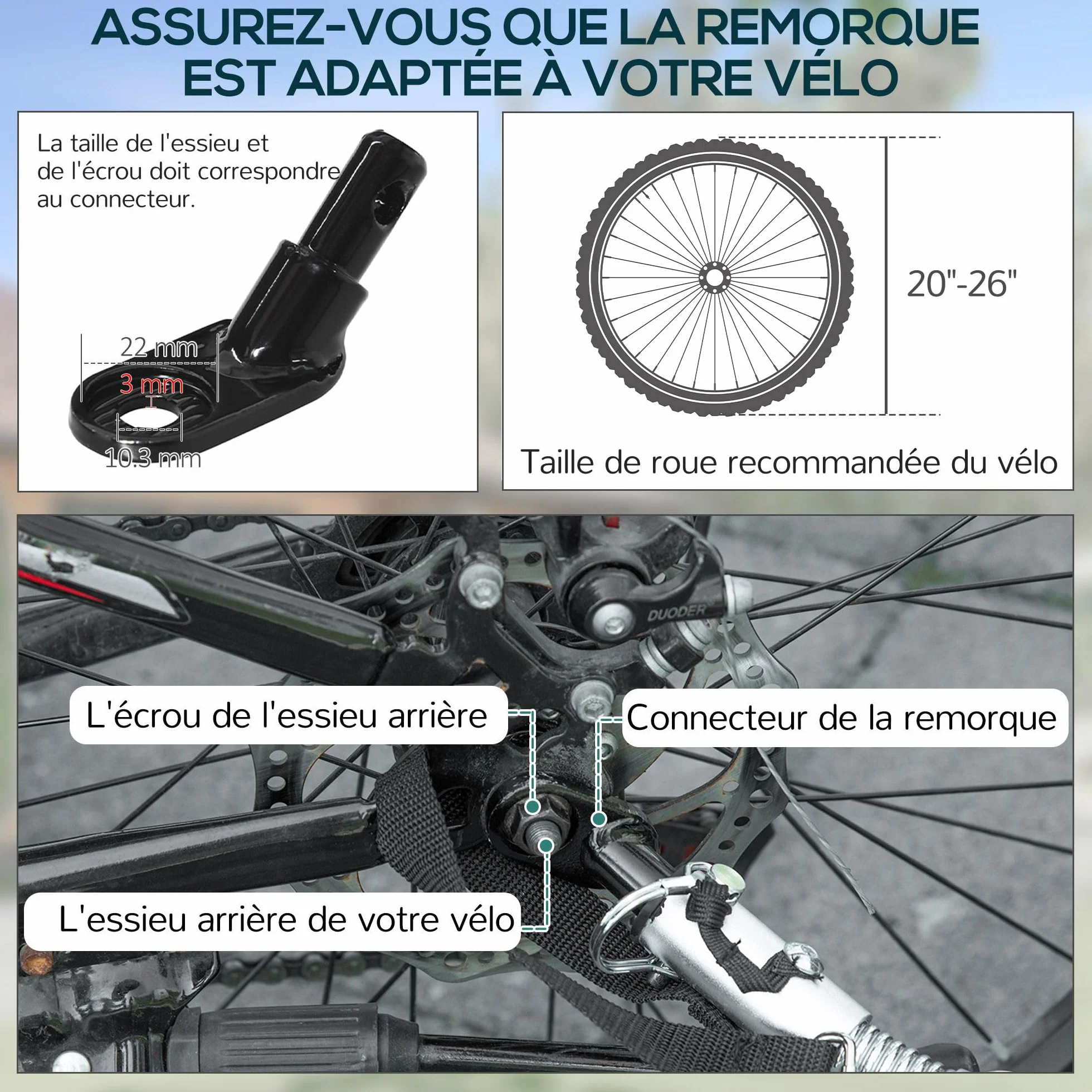 HOMCOM Remorque vélo transport 70L 139x71,5x49 cm Barre attelage Universelle Acier Noir