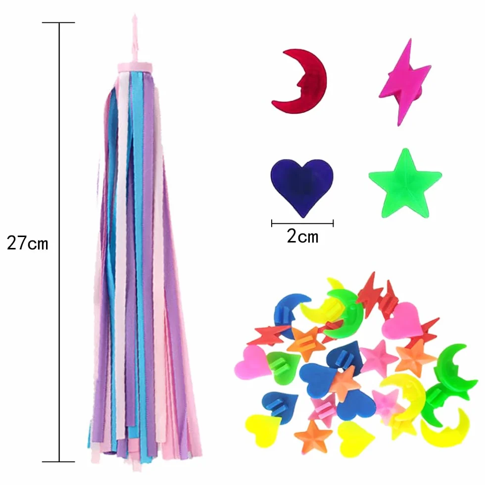 Accessoires de Vélo pour Filles: 2 Paires de Tassels et 36 Perles de Rayons, Rubans à Pompons Colorés Banderoles de Guidon