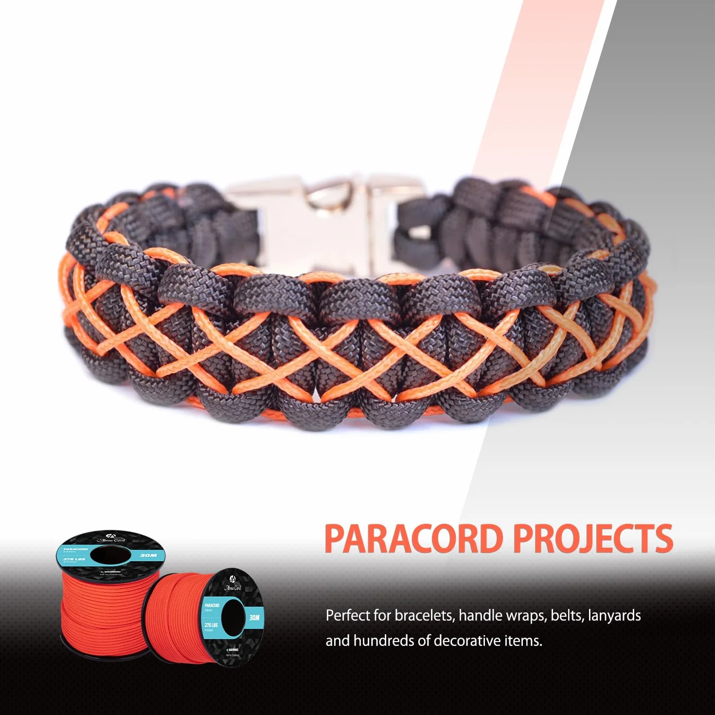 Corde Paracorde 275 Nylon 2,4 mm 4 Brins Survie Extérieure Max. 125kg Néon Orange
