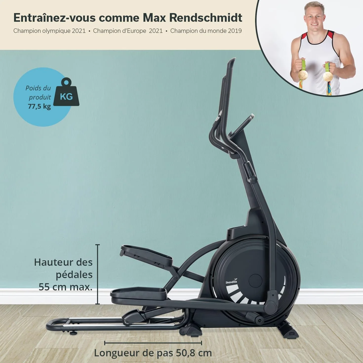 Skandika Vélo elliptique Carbon P23, Frein magnétique, connecté, Max 135KG