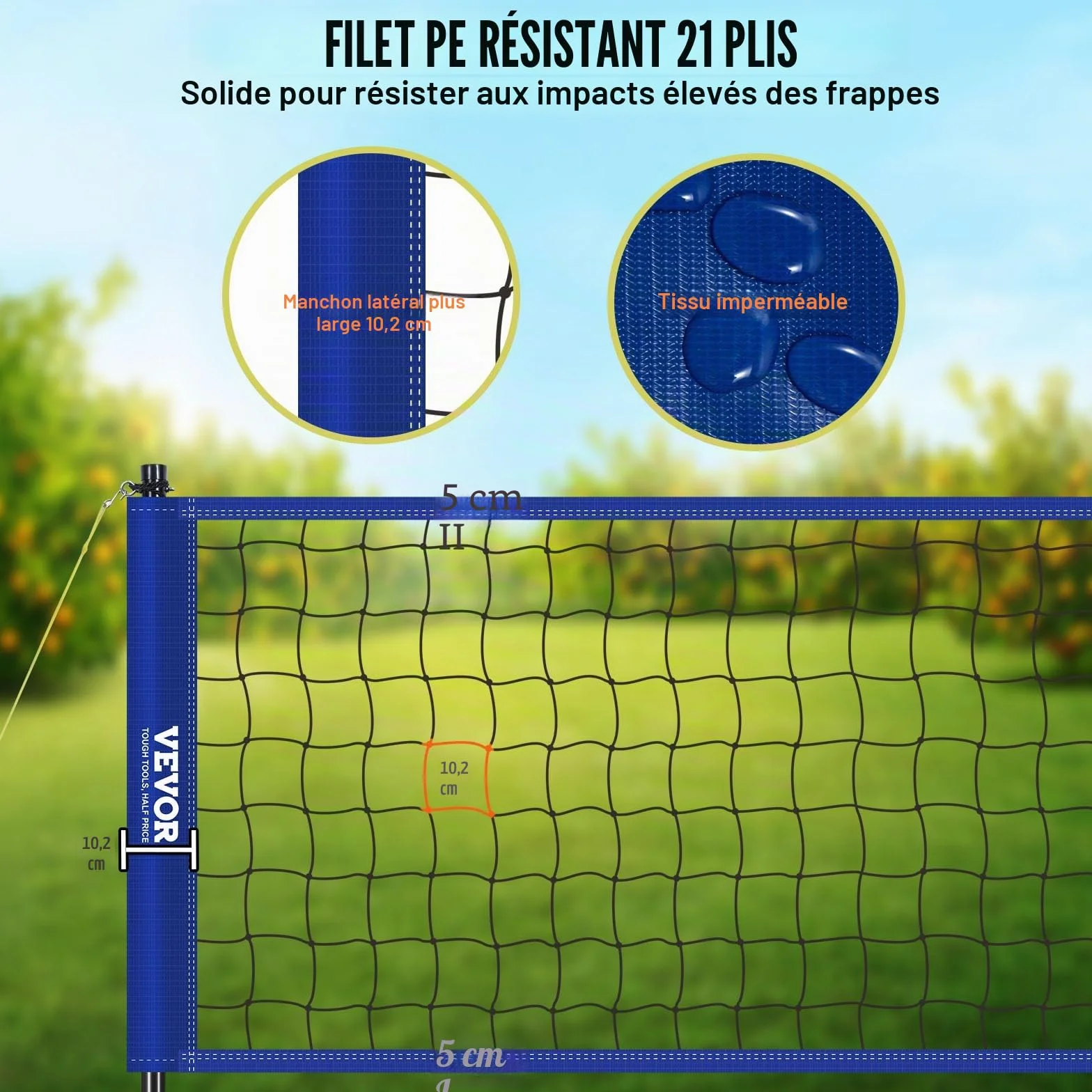 VEVOR Filet de Volley-Ball Portable d'Extérieur, Poteaux en Acier Réglable, Ensemble avec Ballon PVC, Pompe et Sac