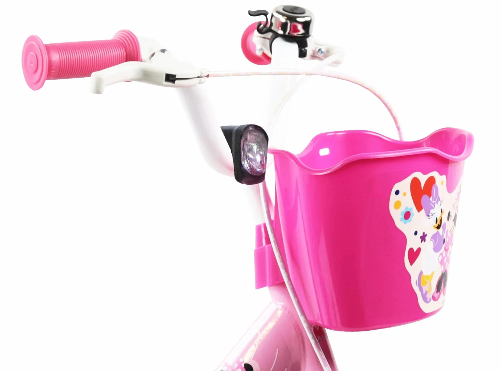 Vélo 14'' Fille Minnie Disney - 2 Freins Caliper - Pneus Gonflables - Panier Avant - Porte-poupée - Garde-Boue - Stabilisateurs, Rose