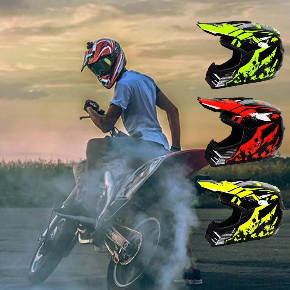 Lot de 4 Pièces Casques de Motocross pour Enfants 9-14 Ans Homologués DOT