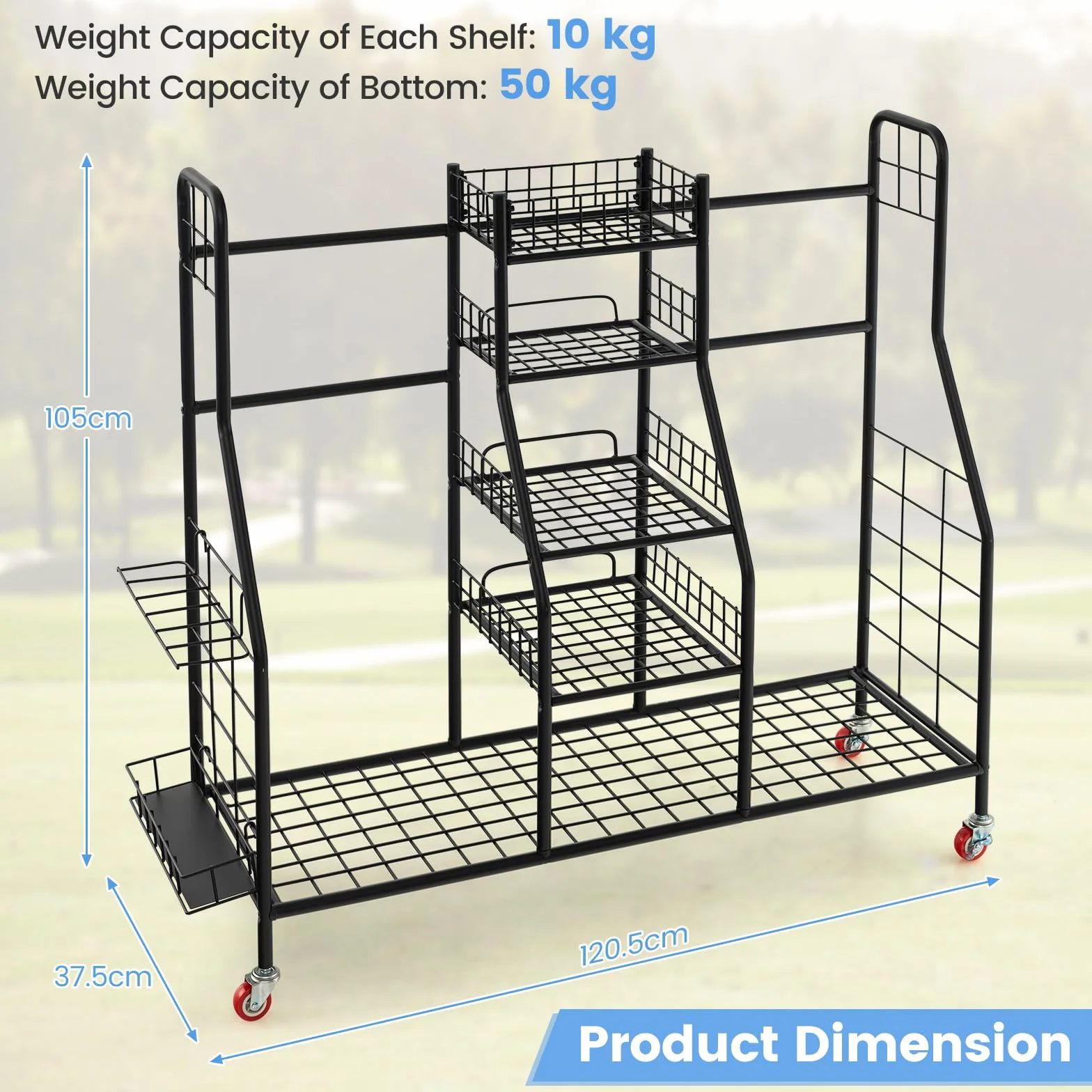 GYMAX Organiseur de Rangement Clubs de Golf Métal 4 Roues 120,5x37,5x105 cm
