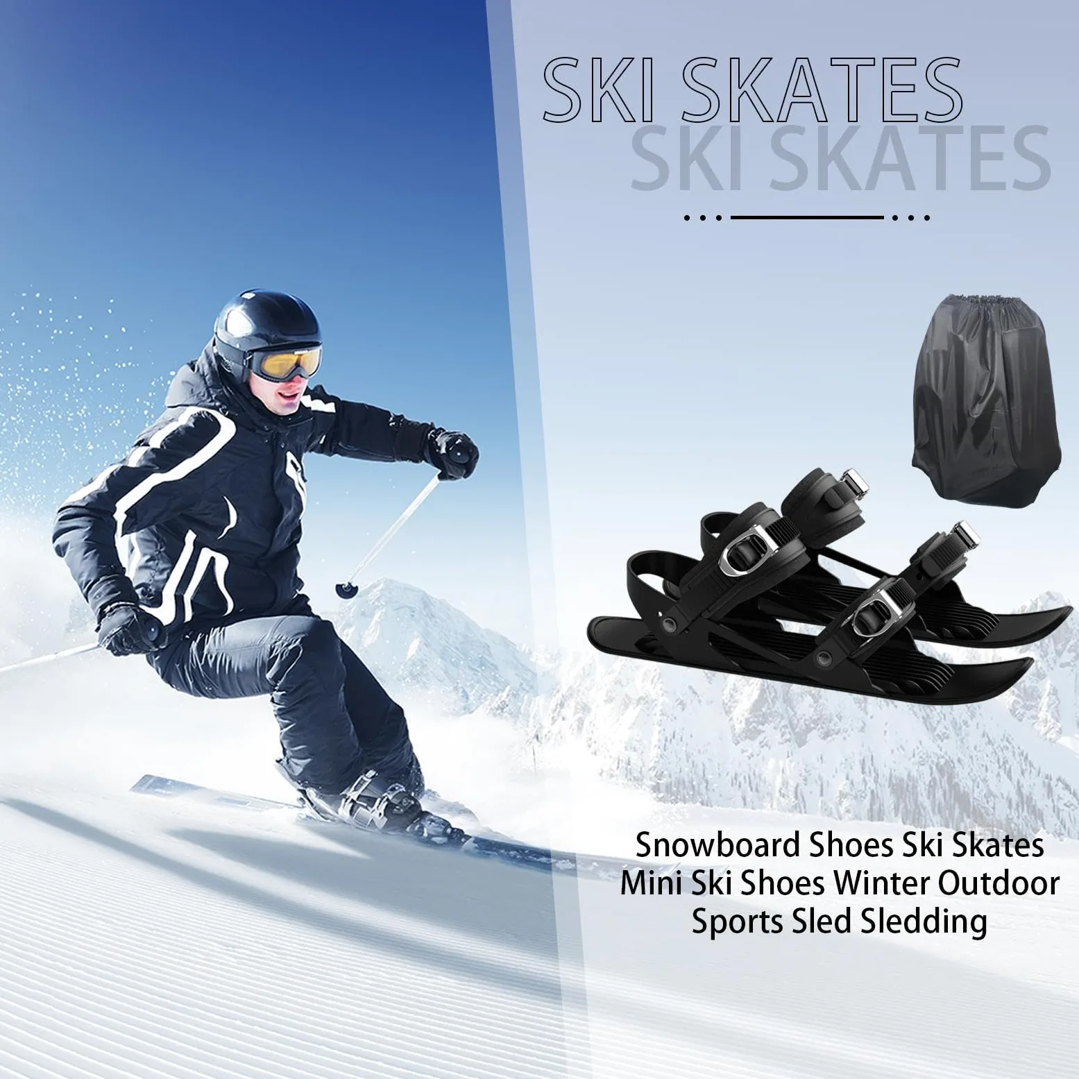 Raquettes de neige pour hommes, Raquettes de neige pour femmes, Ski de patinage, Accessoire de ski compact, outils de ski réglables multifonctionnels, pieds à neige légers et antidérapants pour hommes