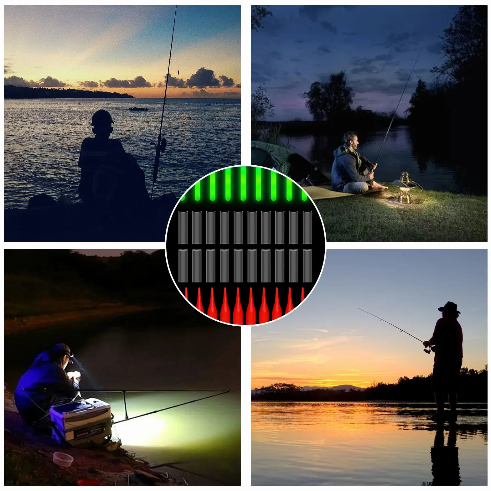 50 Pièces Lumière de Pêche de Nuit,4.5 x 37.5 mm Starlight Peche pour Pêche de Nuit,Vert Bâtons Lumineux pour Canne à Pêche,Glow Stick Pêche de Nuit