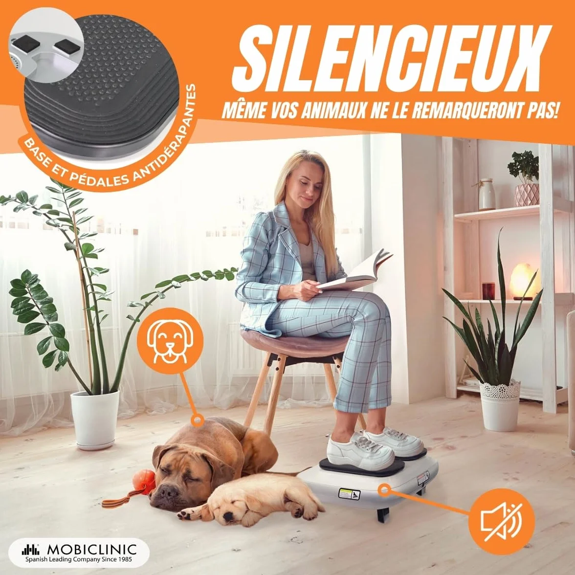 Mobiclinic Legfit exerciseur de jambes électrique 5 vitesses marche assise télécommande blanc