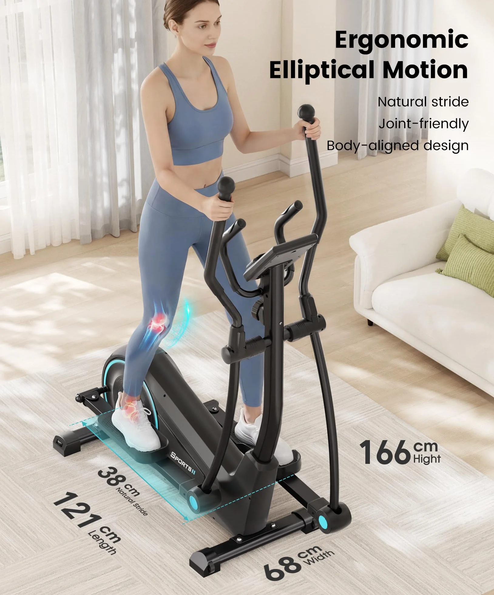 Dripex Vélo Elliptique Silencieux 16 Niveaux Résistance Magnétique Écran LCD 120 kg Cardio