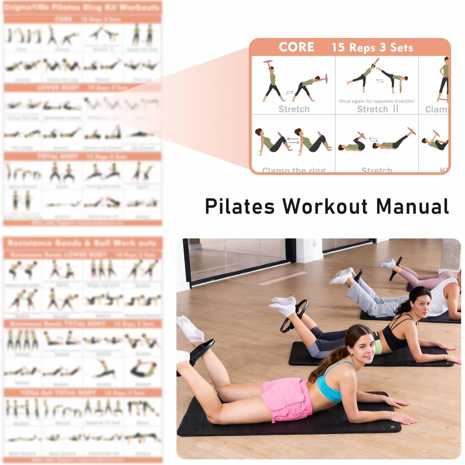 Kit d'anneau de Pilates avec Poids pour Chevilles et Poignets et Bandes de résistance pour Débutants