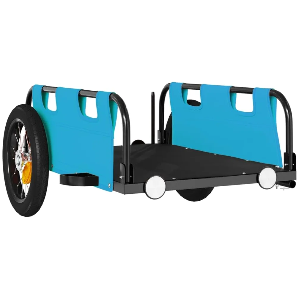 Remorque de vélo bleue en tissu Oxford et fer revêtu par pulvérisation, pliable et pliable avec réflecteur pour enfants, chiens et charges, avec embrayage, housse de pluie et suspension
