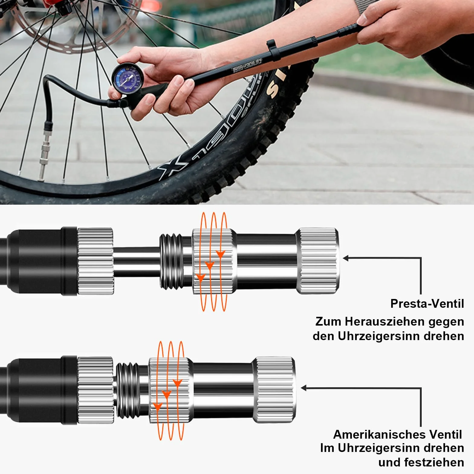 Pompe à amortisseur de vélo haute pression 400 PSI 3 en 1 avec manomètre