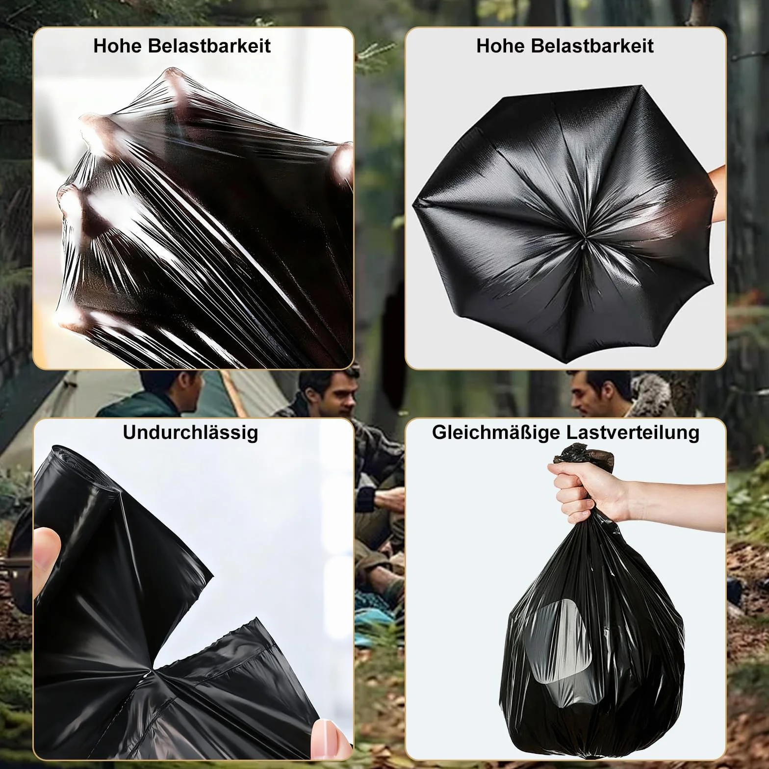 Sacs de toilette de camping biodégradables 30 L noirs étanches extra épais lot de 100