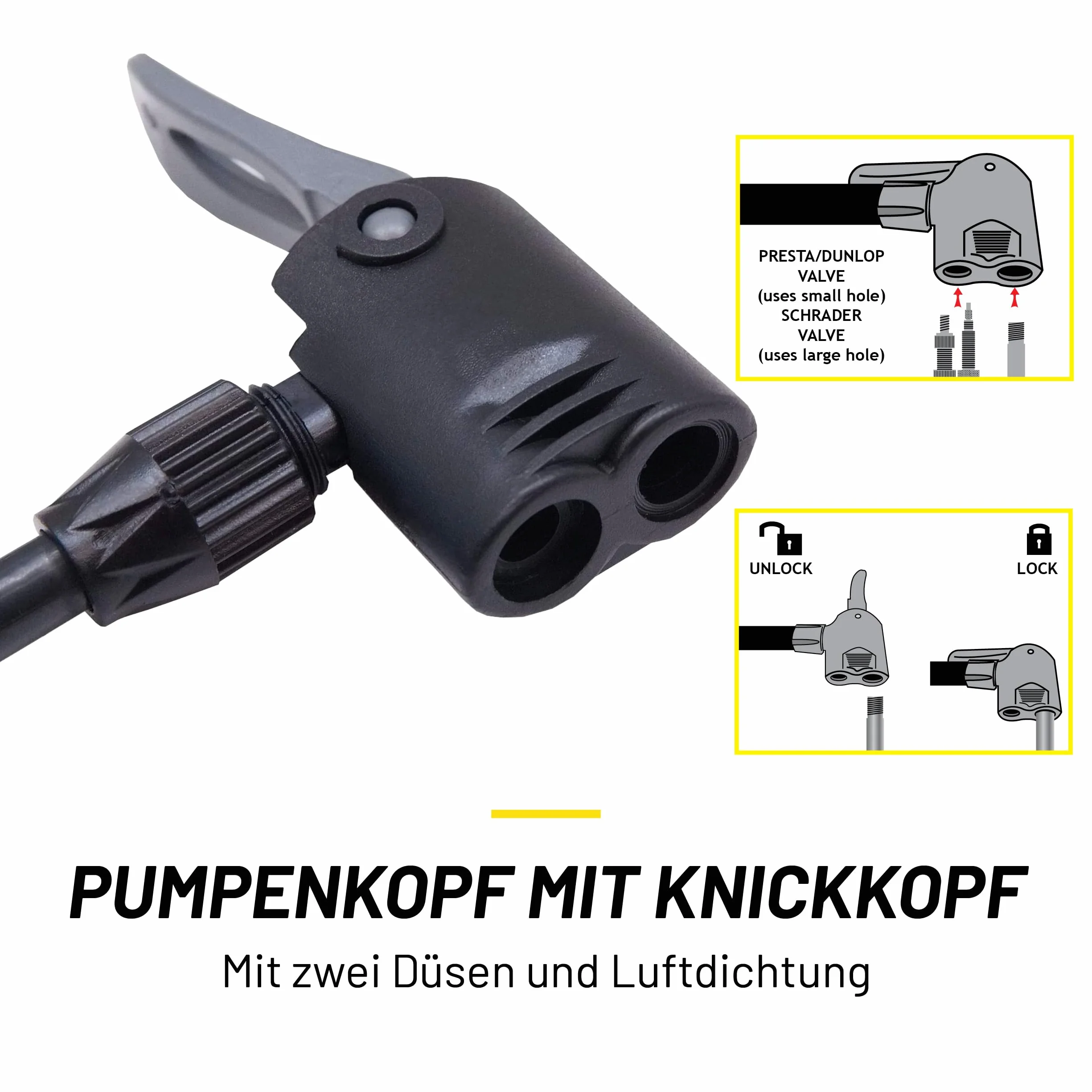 Dunlop Pompe à Vélo Double Valve avec Manomètre 11-12Bar 160-180 PSI Noir