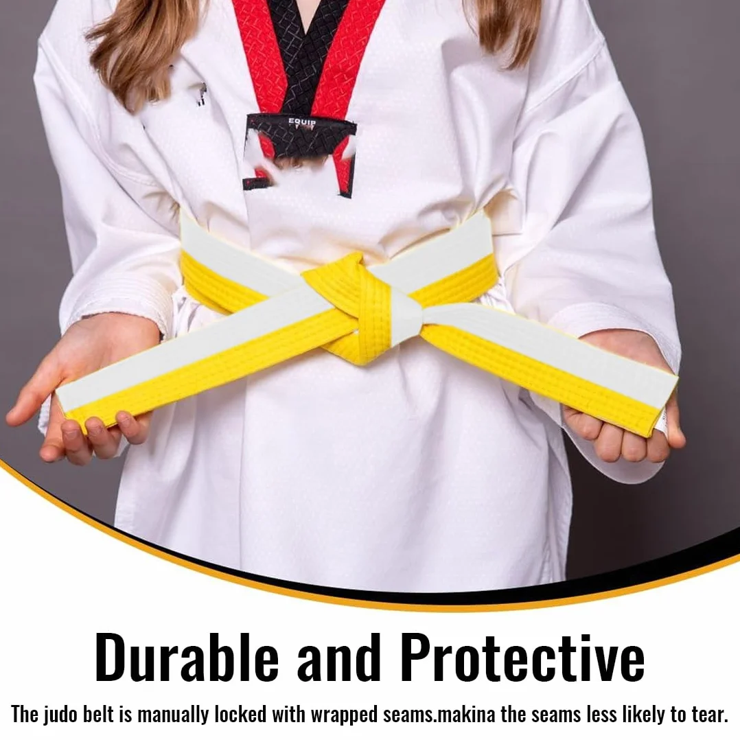 Ceintures d'Arts Martiaux Blanc et Jaune Judo Taekwondo Karaté 160cm