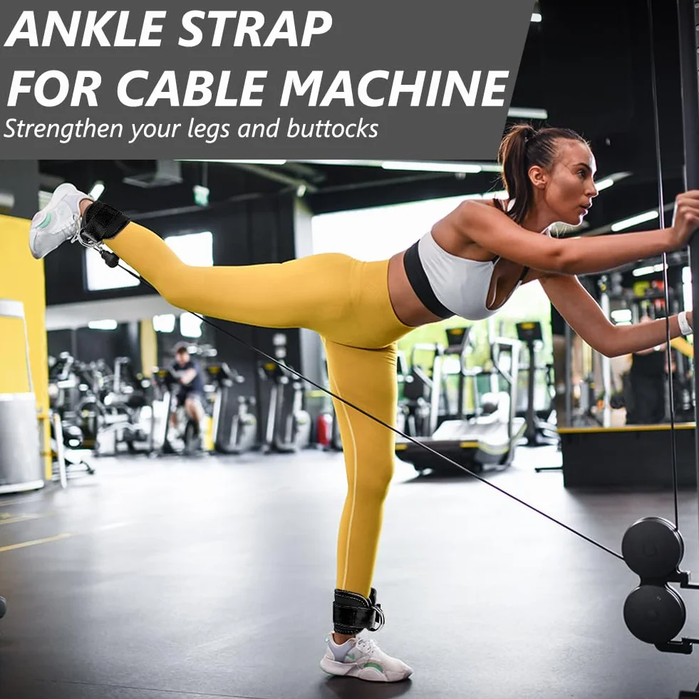 flintronic Sangle Cheville Musculation Poulie, Sangle de Cheville Réglable Gymnastique, Sangles Musculation avec Double Anneau D
