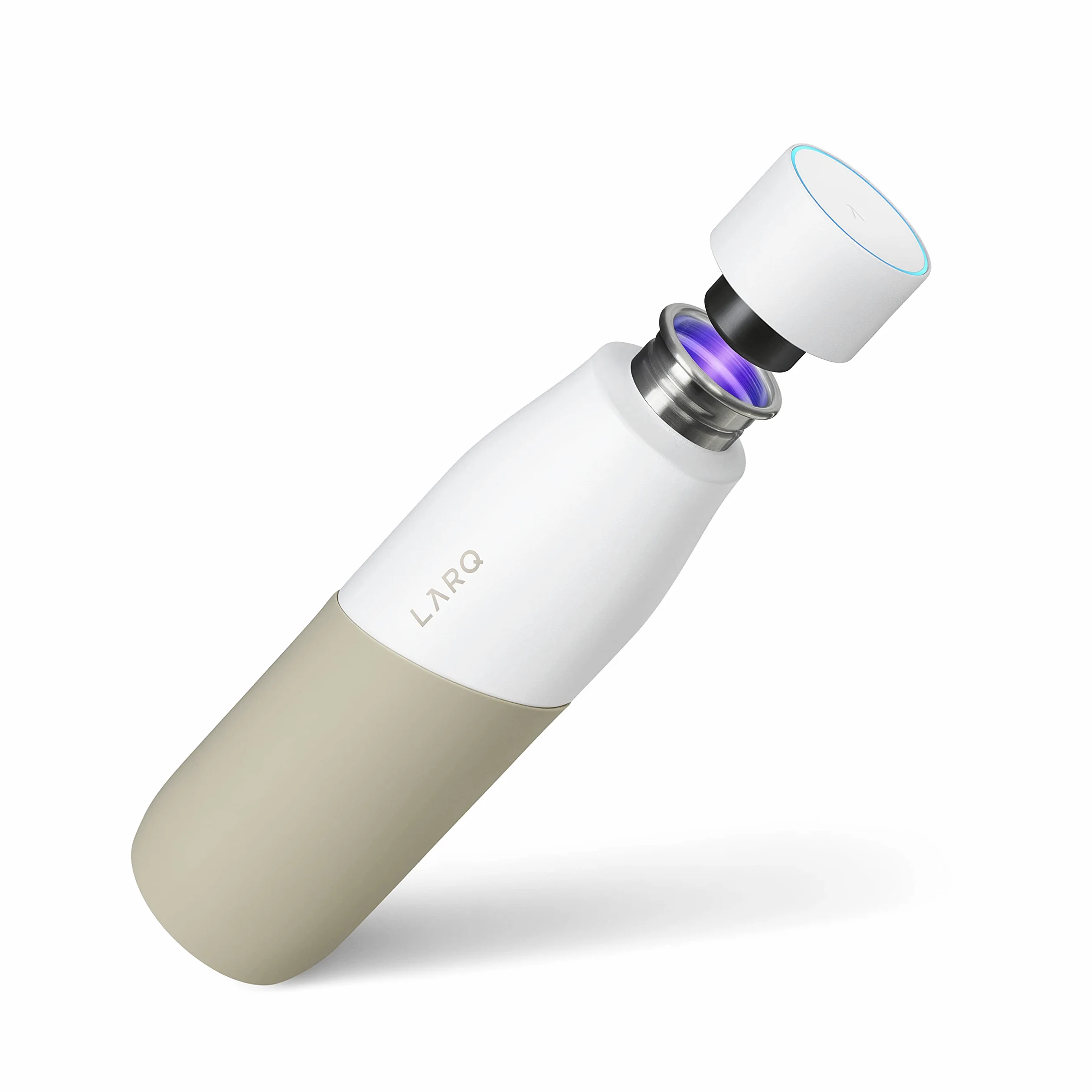 LARQ Movement PureVis 710ml – Gourde UV auto-nettoyante en acier inoxydable avec housse en silicone | Légère, antichoc, garde l’eau fraîche | Sport, course, plein air, White/Dune