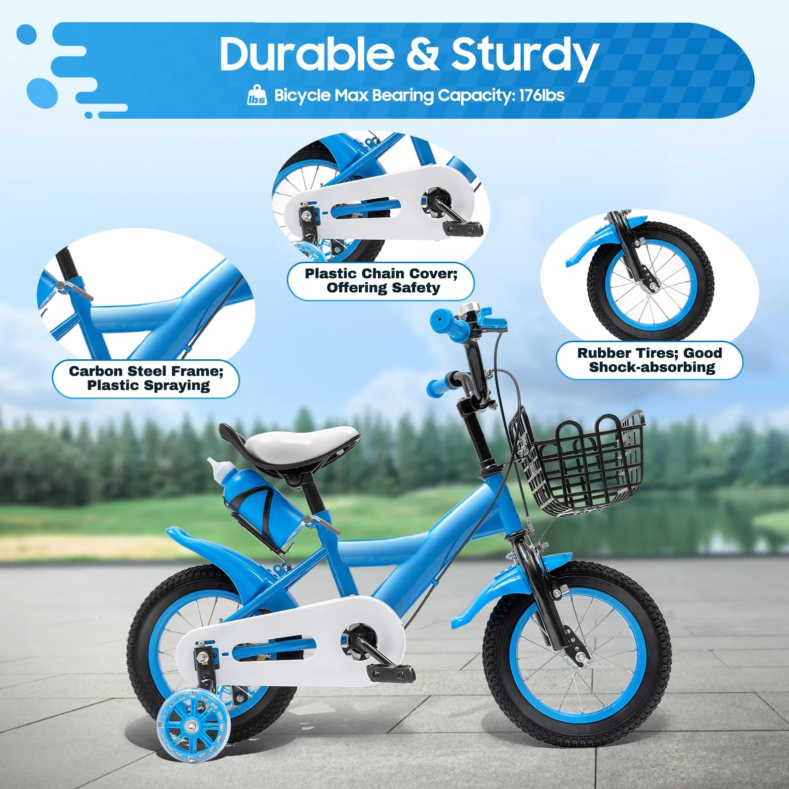 Vélo enfant 12 pouces double freins 2 roues entraînement panier rangement 2-4 ans
