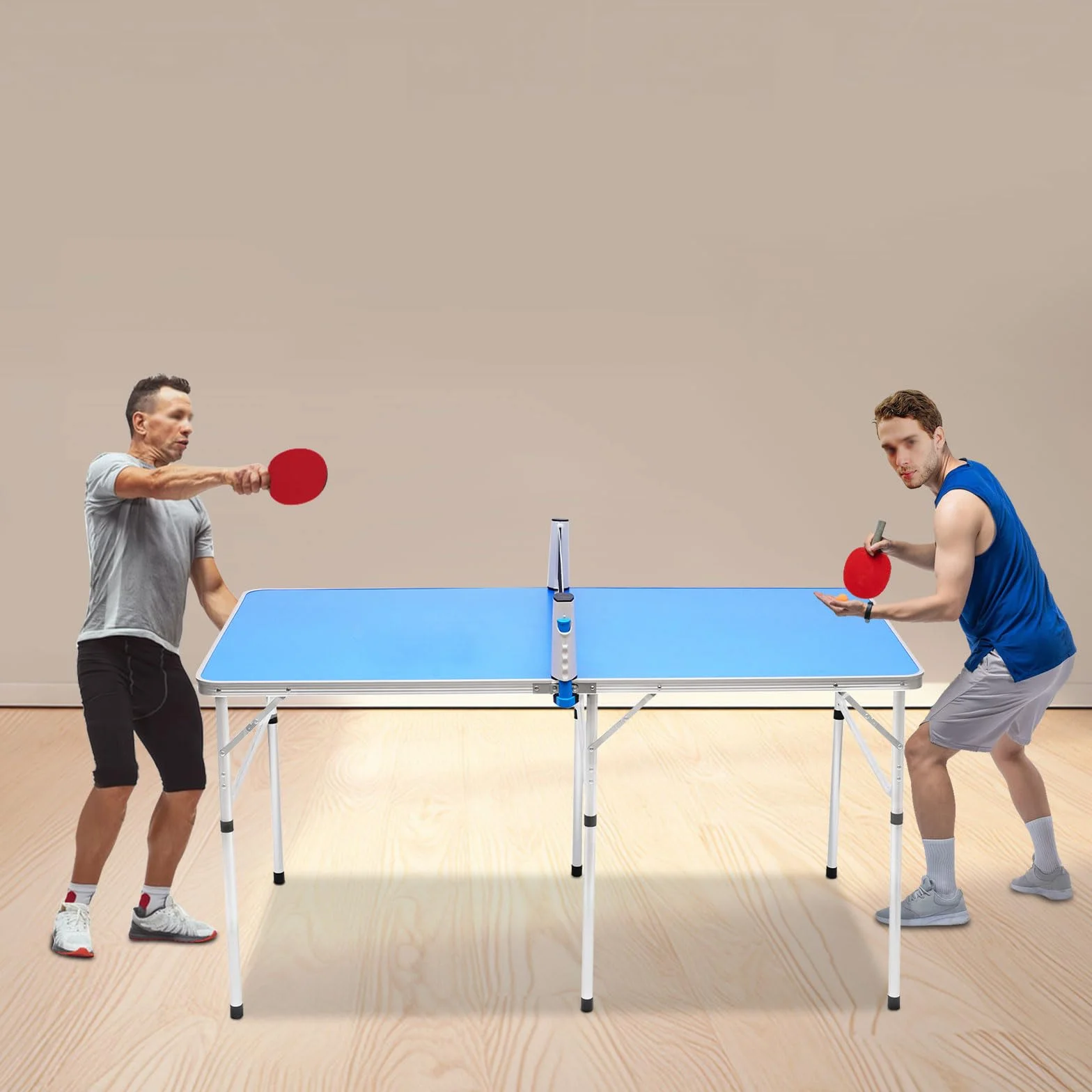Table de ping-pong pliable 152 x 76 x 76 cm avec filet, raquettes et balles, intérieur et extérieur