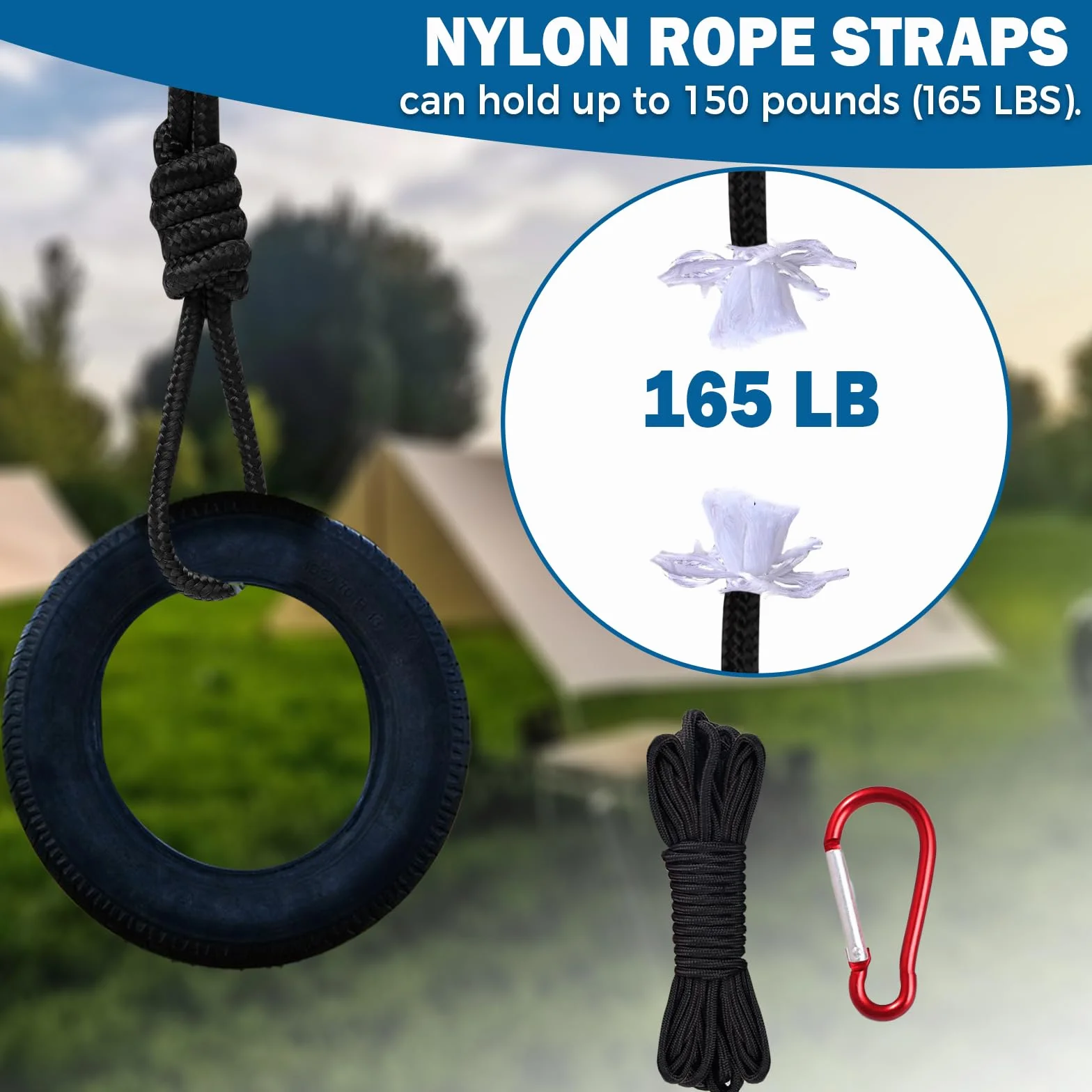 Corde en Nylon 10M Noir Polypropylène Corde de Rappel Flottaison Ancrage 6 Boucles Alpinisme Camping Extérieur