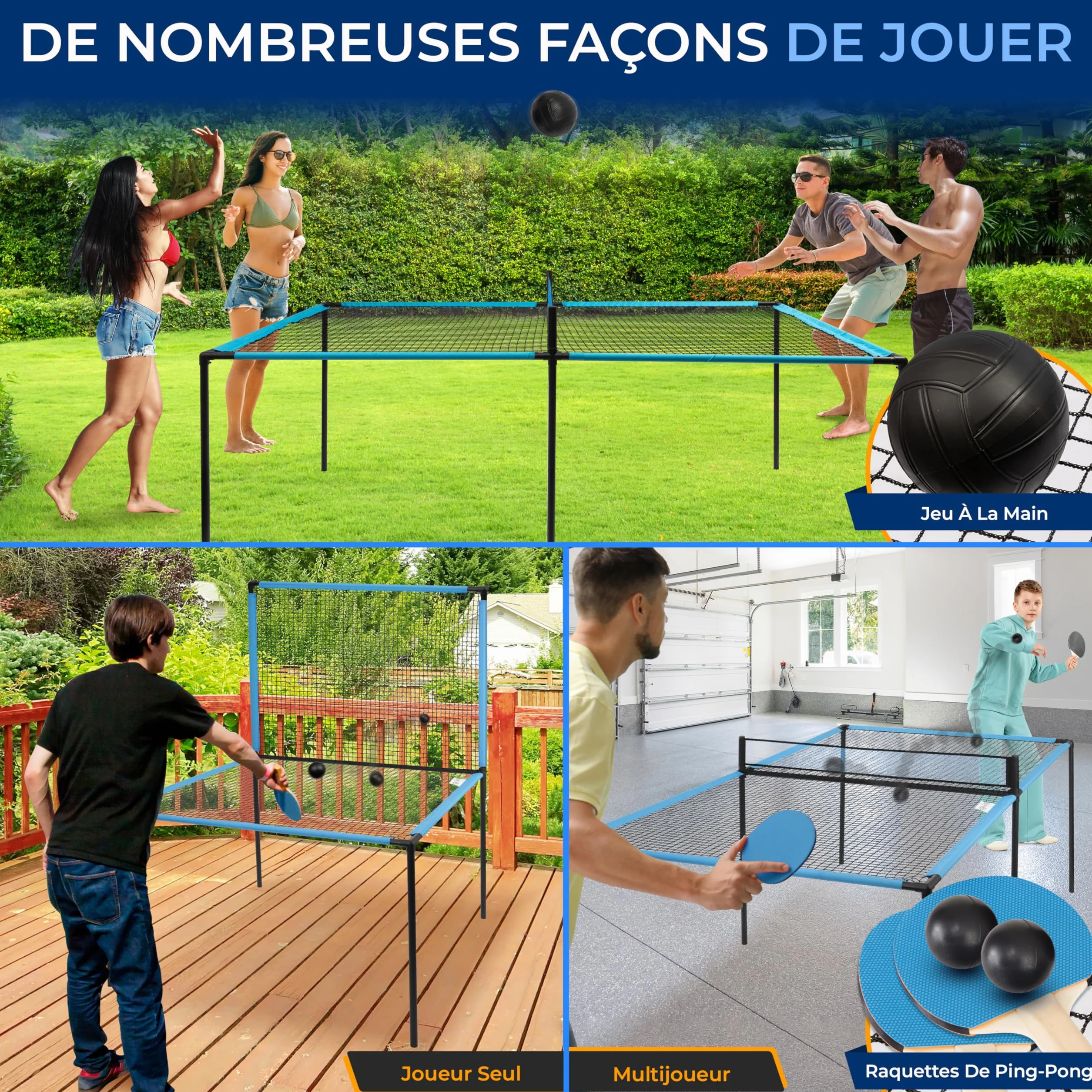 SereneLife Table de Ping-Pong Portable 240 cm avec Cadre Acier Revêtu Anti-rouille, Jeu Hand Pong Intérieur/Extérieur