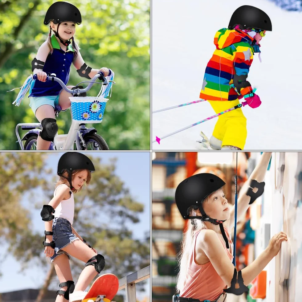 Mizikuu Protection Roller Enfant 7 en 1 Casque Vélo Kit Réglables Coudières Genouillère Protège Poignets pour 3-7 Ans Skateboard BMX Patin à Glace Noir