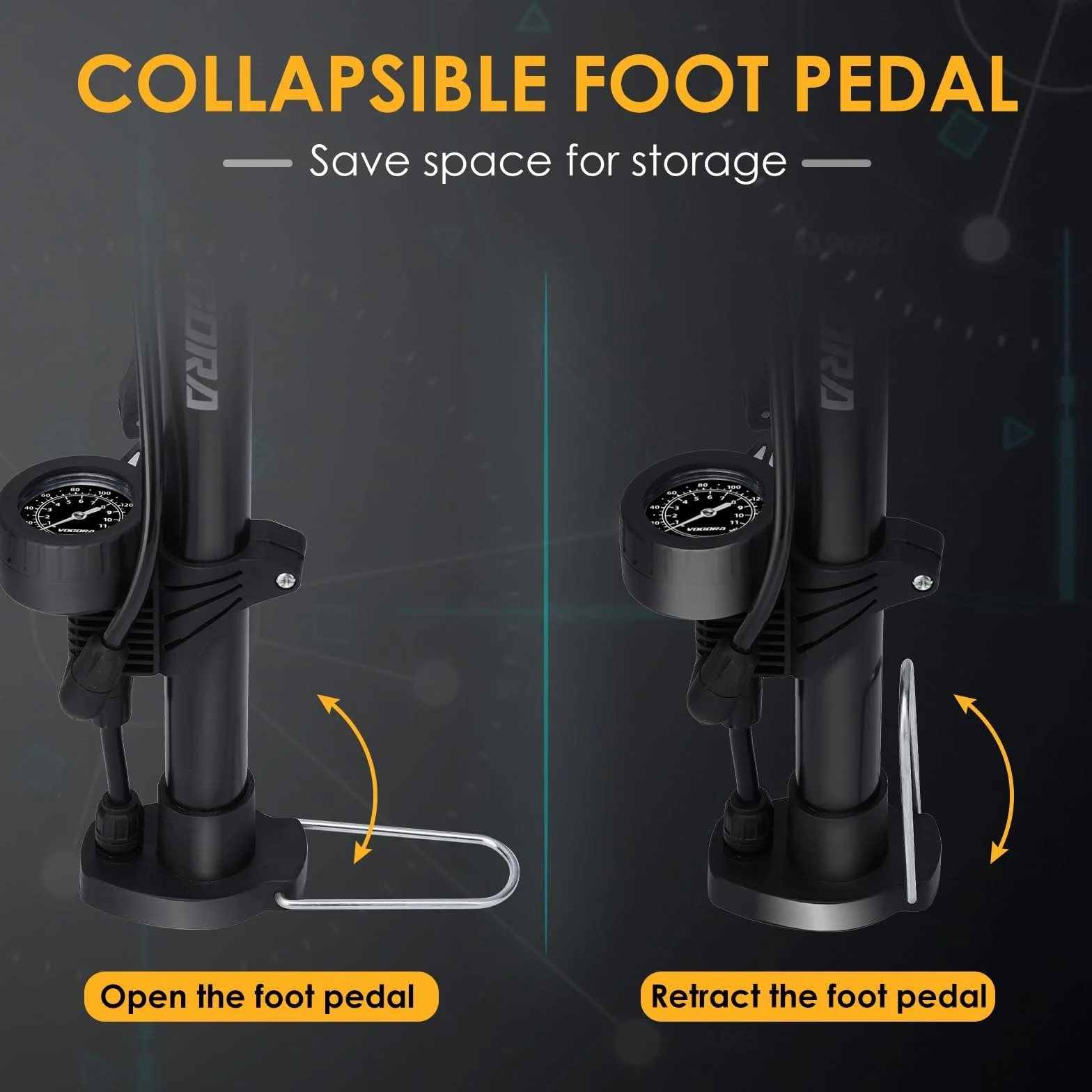 VOGORA Pompe à Vélo Portable Haute Pression 160PSI avec Manomètre pour Vélos VTT Route