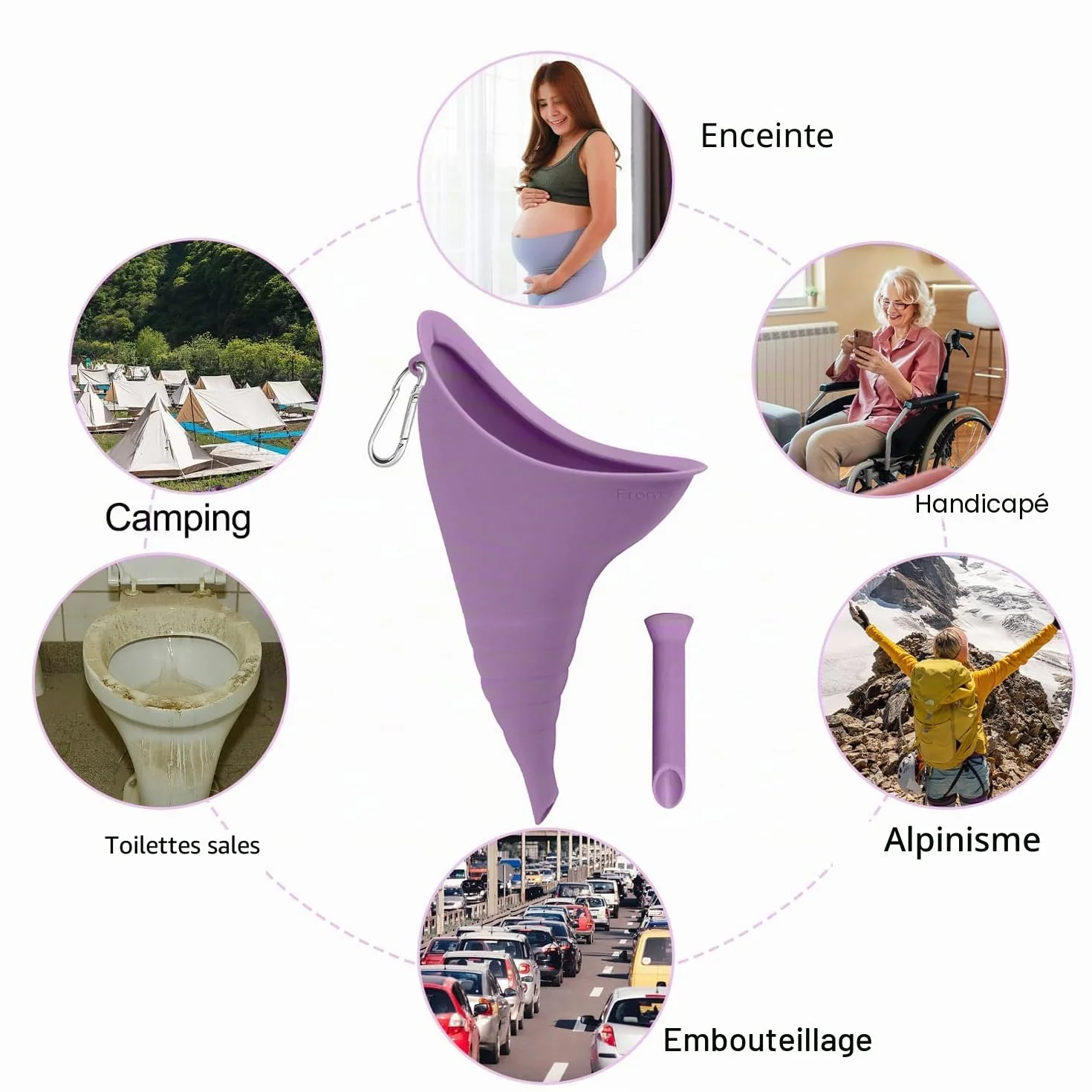 Portatif Urinoir Debout Réutilisable pour Femme Silicone Entonnoir Toilette Camping Violet