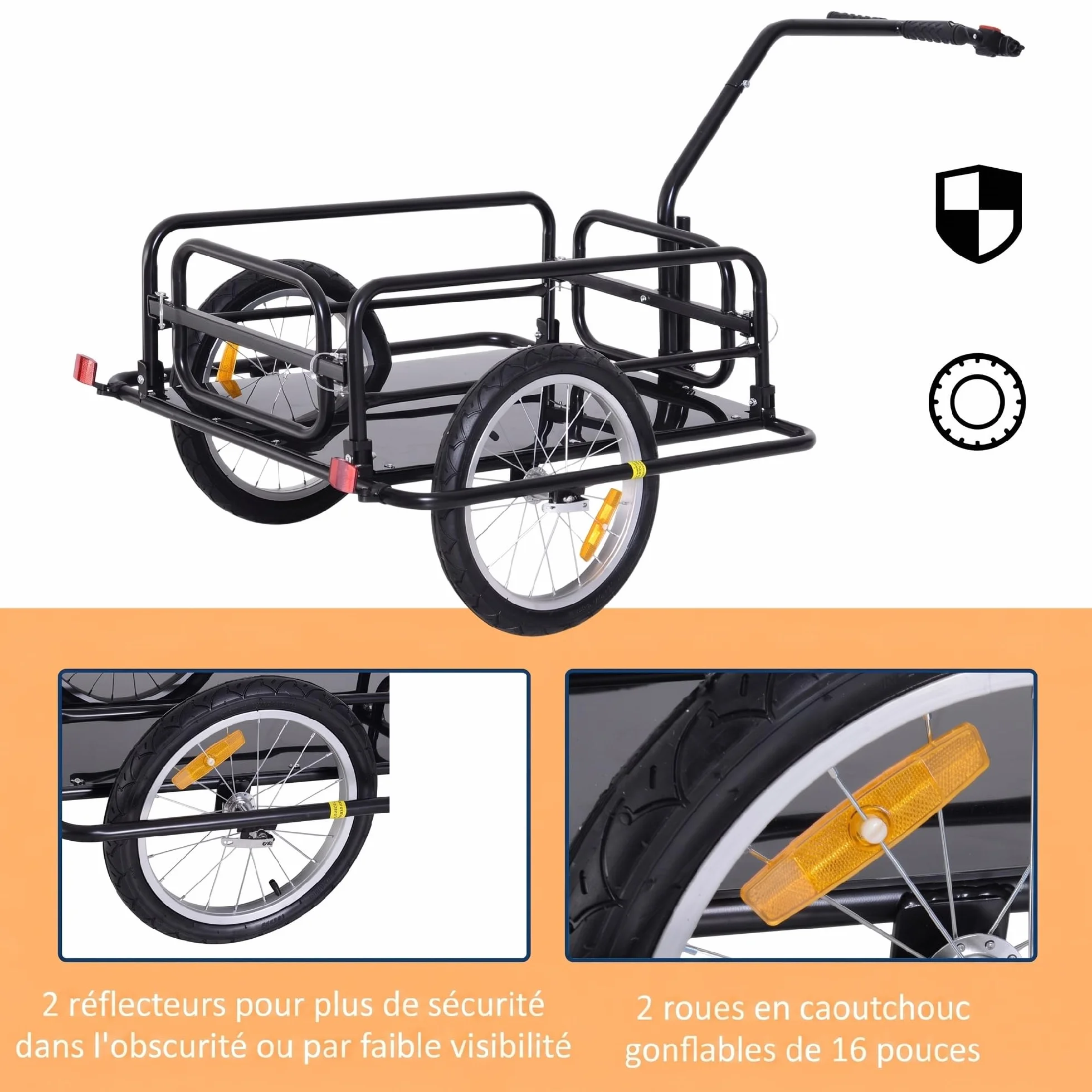 Remorque vélo pliable barre d'attelage universelle acier noir